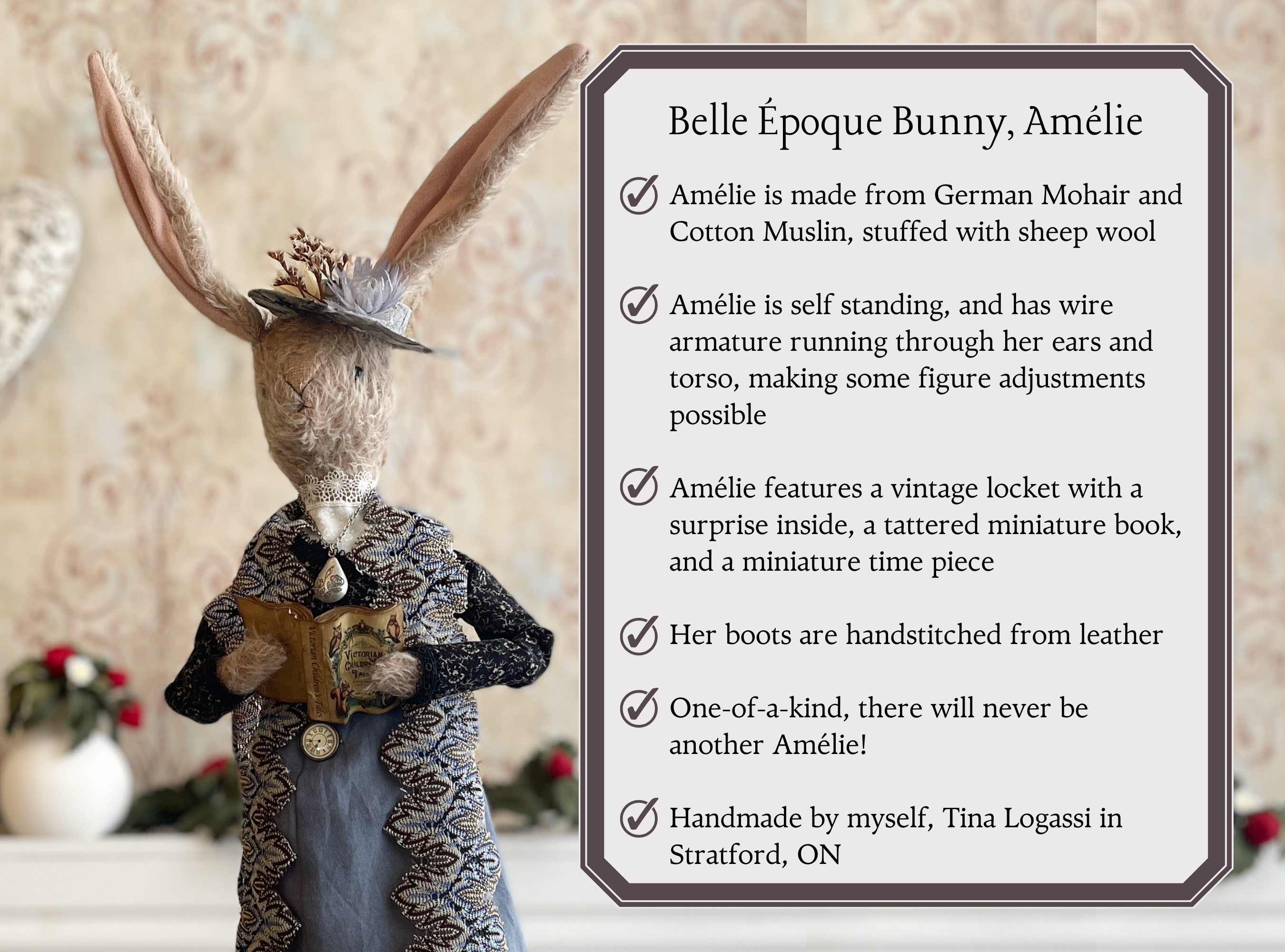 One of a Kind Handmade Bunny Doll Amélie