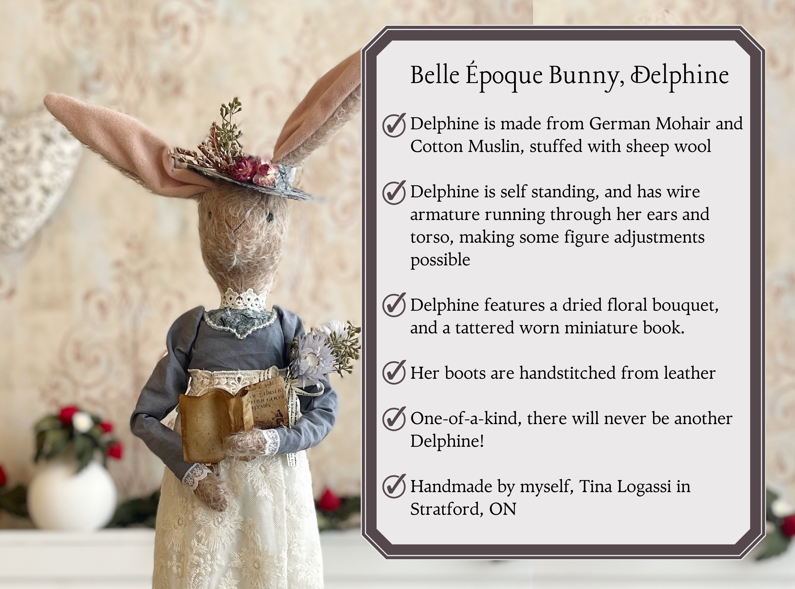 One of a Kind Handmade Bunny Doll Delphine