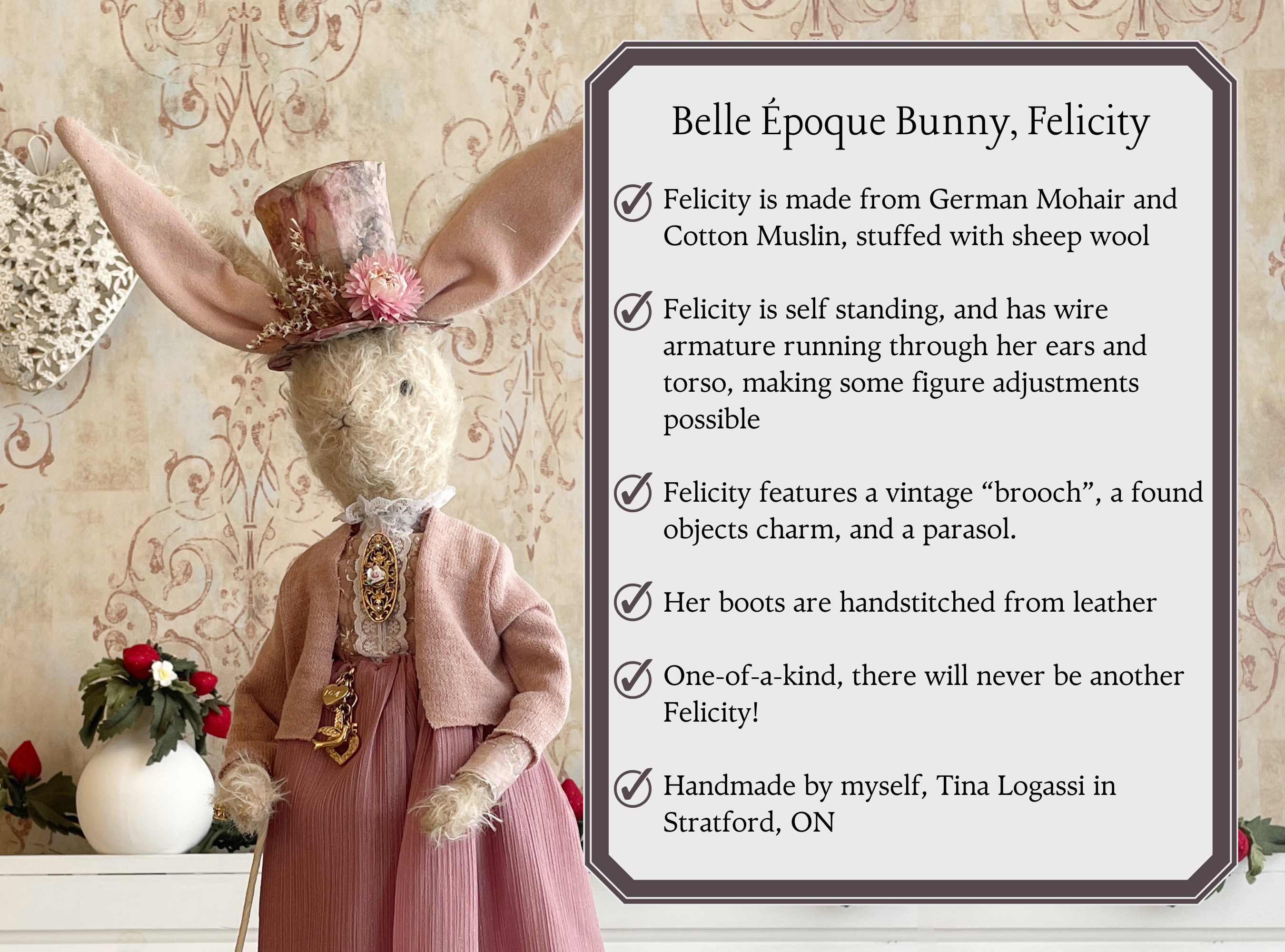 One of a Kind Handmade Bunny Doll Felicity