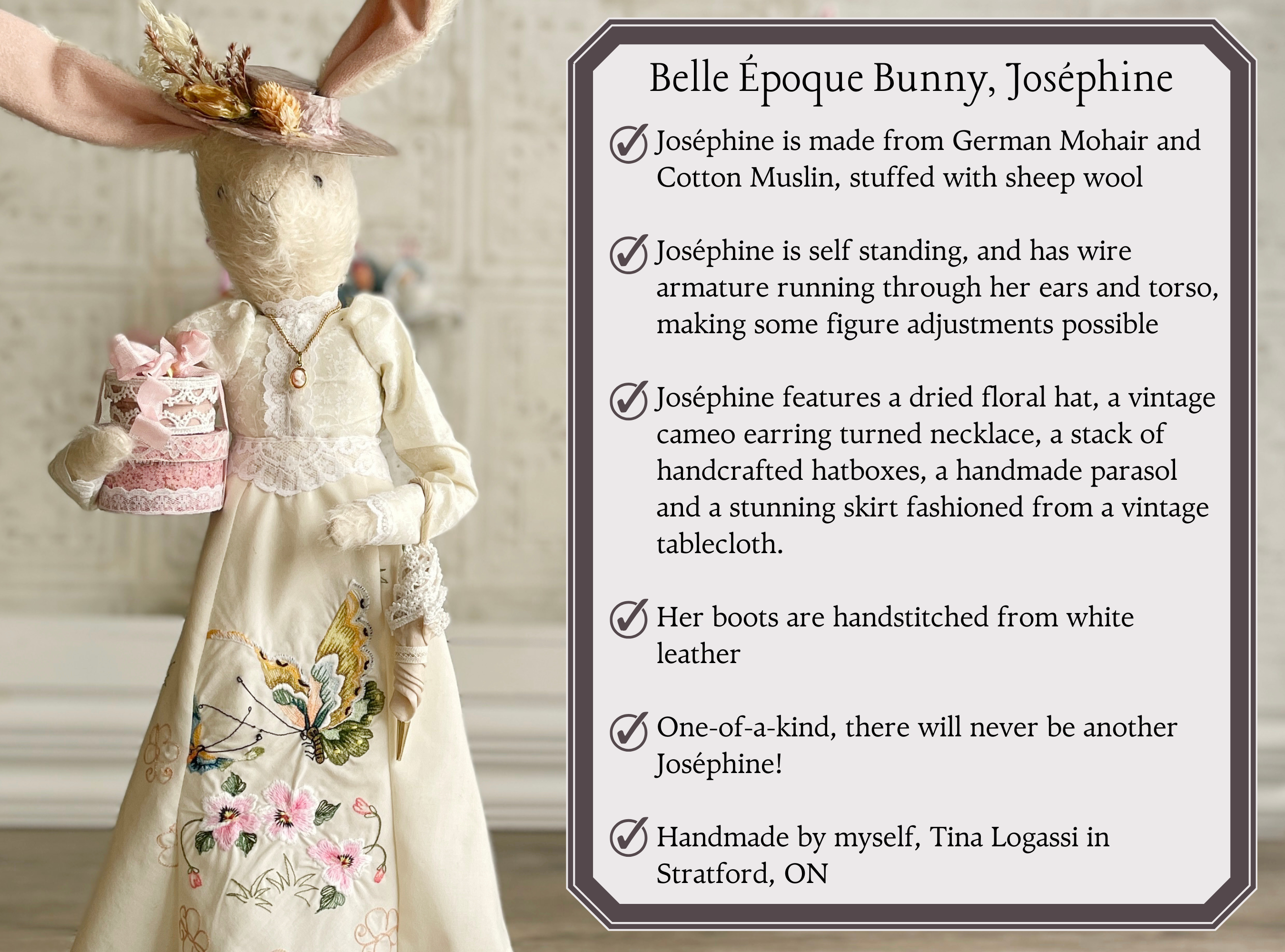 One of a Kind Handmade Bunny Doll Joséphine