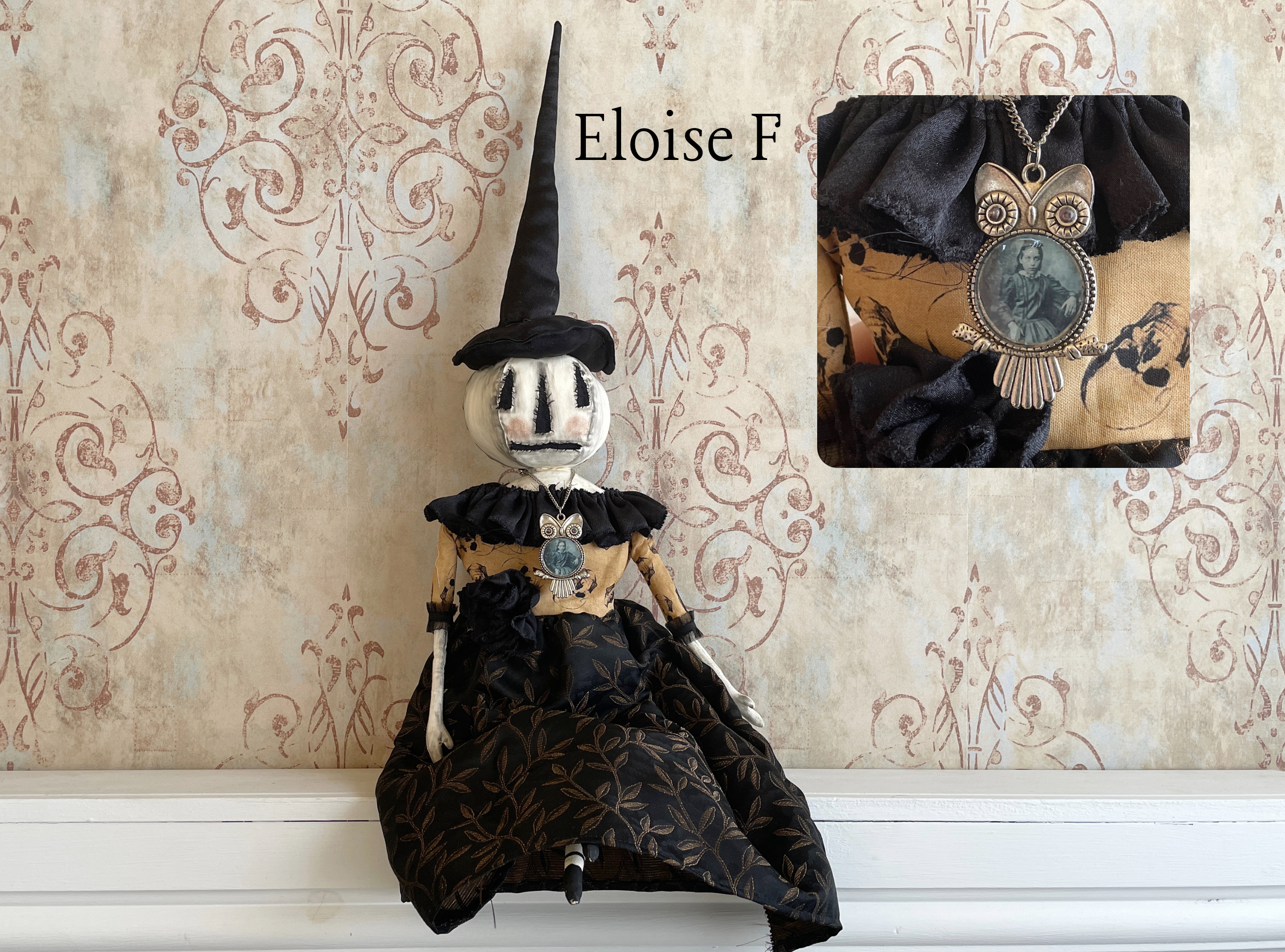 Eloise, One of a Kind Handmade Halloween Ghost Pumpkin Doll