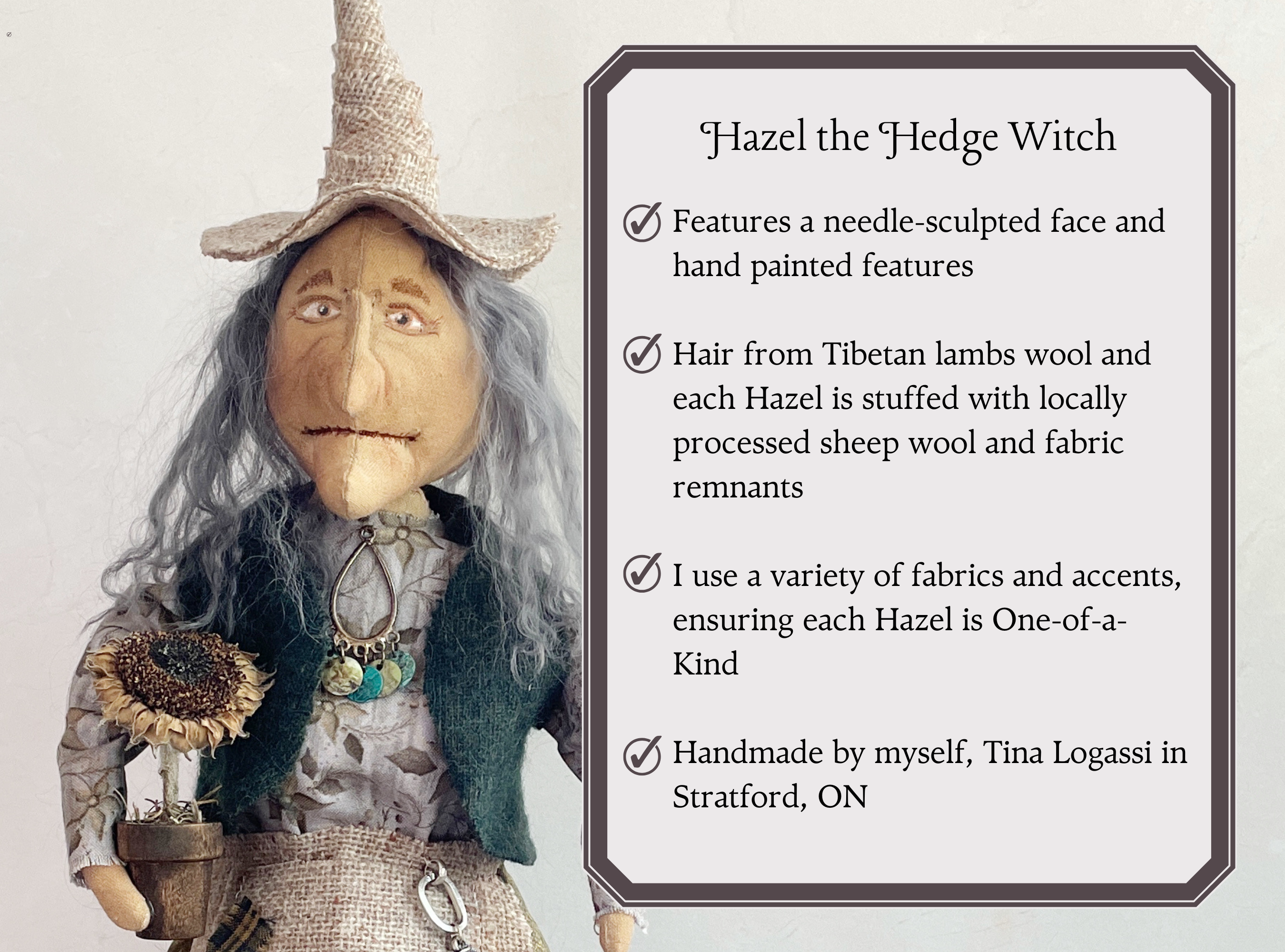Handmade Halloween Hazel the Hedge Witch Art Doll 2