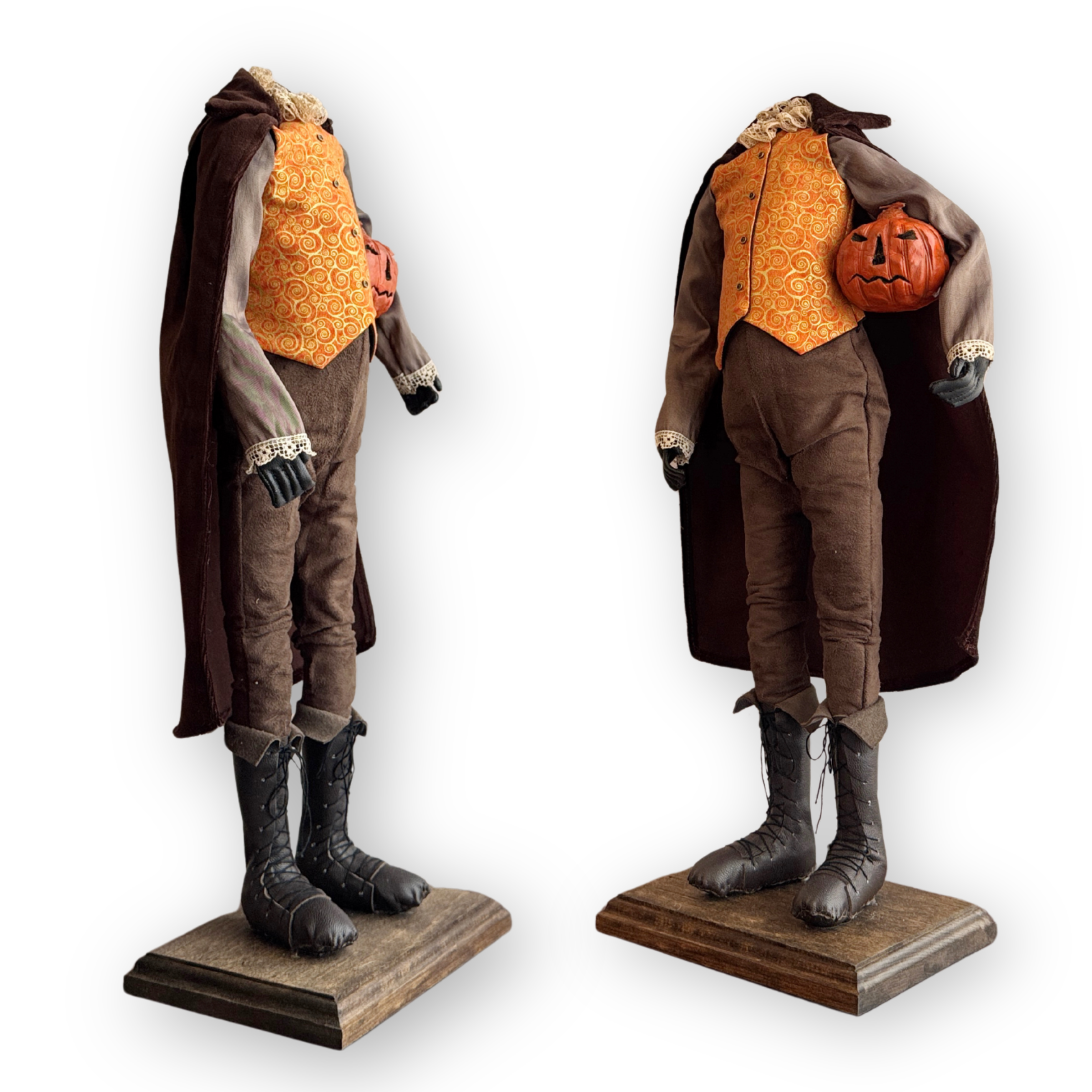 Handmade Headless Horseman Figure with Clay Pumpkin No.001