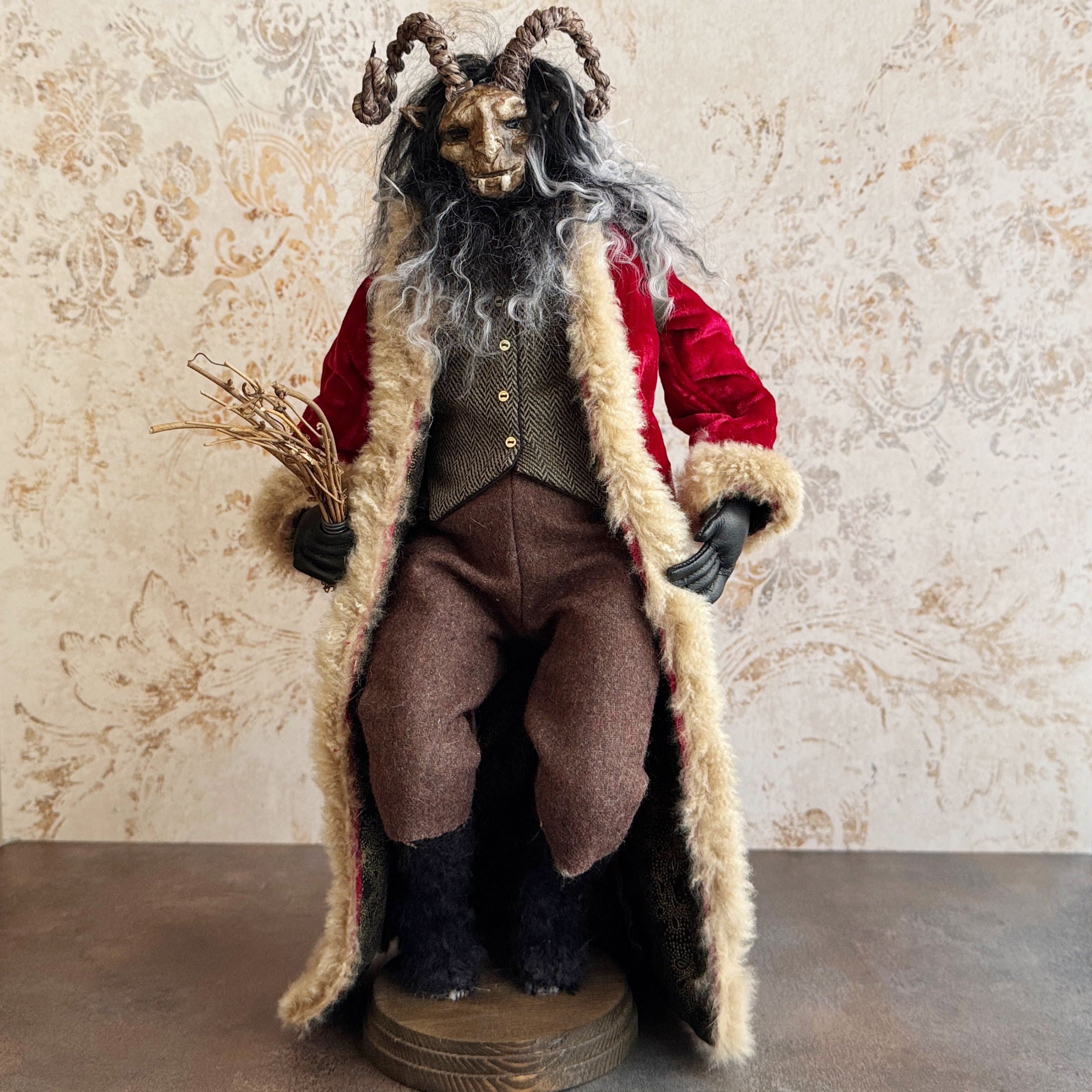 Handmade Krampus Figure with Backpack No. 001