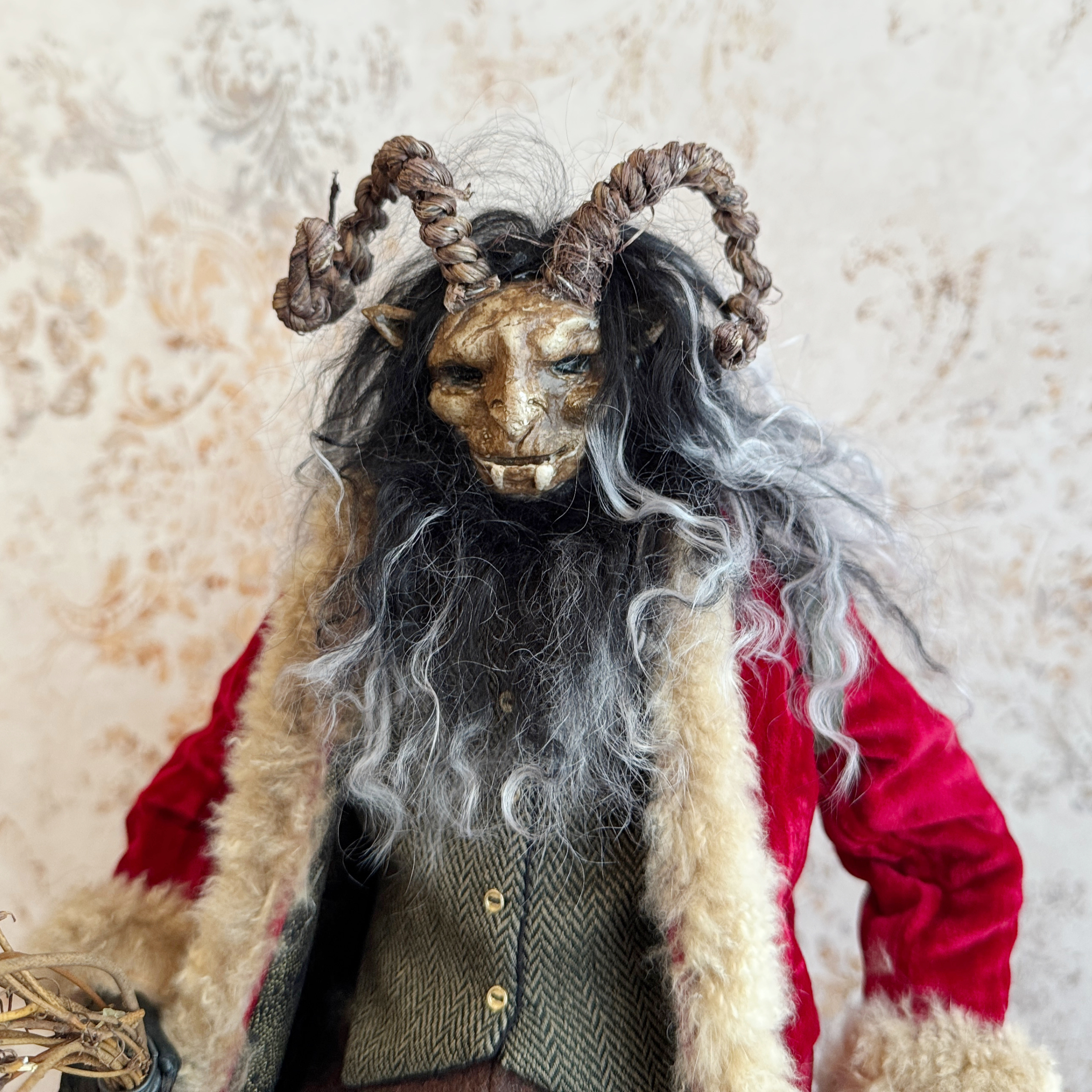 Handmade Krampus Figure with Backpack No. 001
