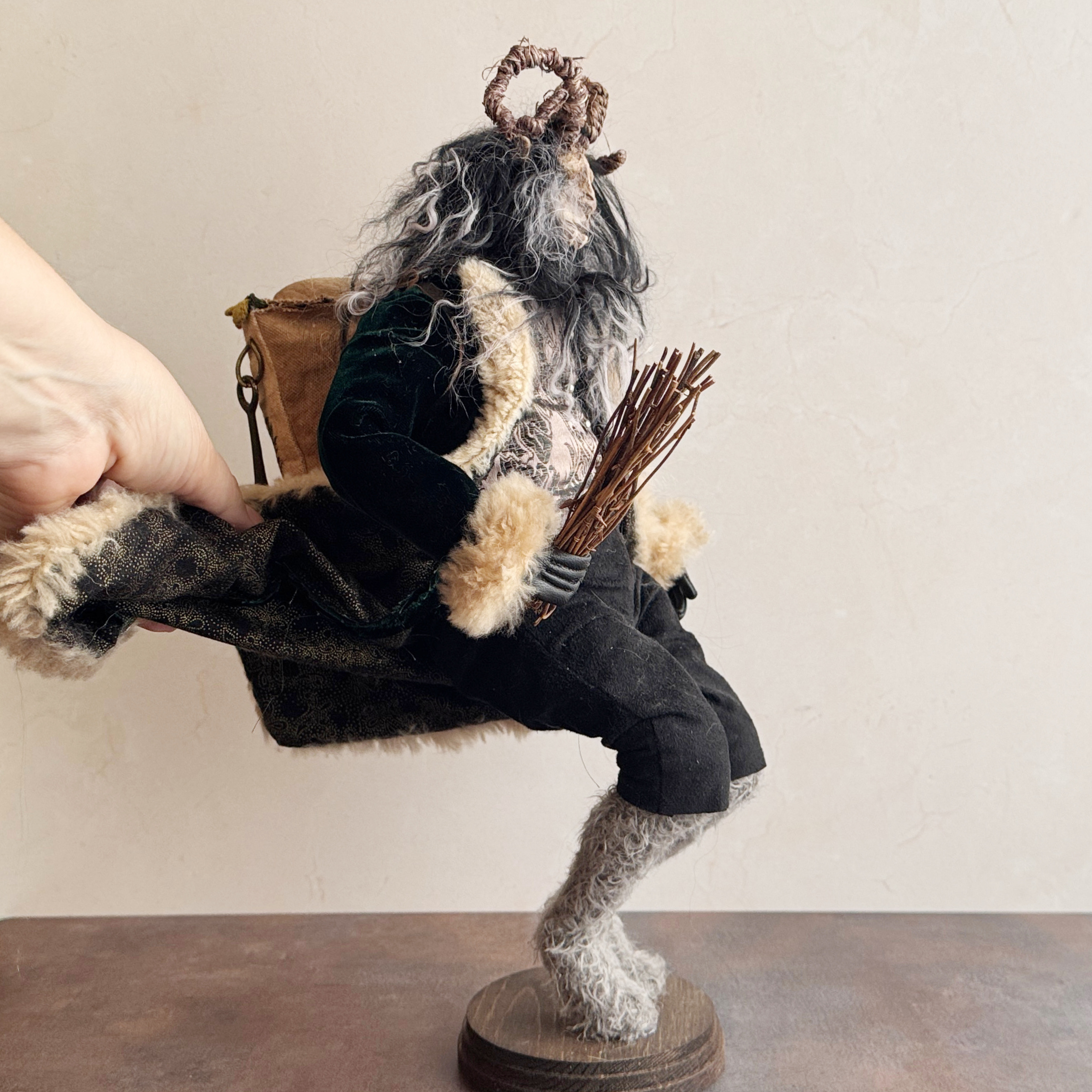 Handmade Krampus Figure with Backpack No. 002