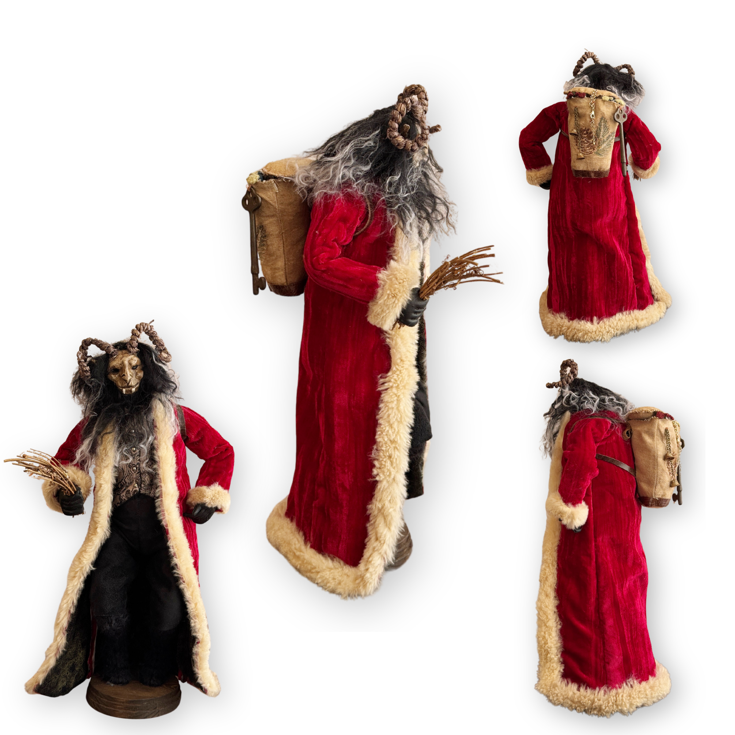 Handmade Krampus Figure with Backpack No. 004