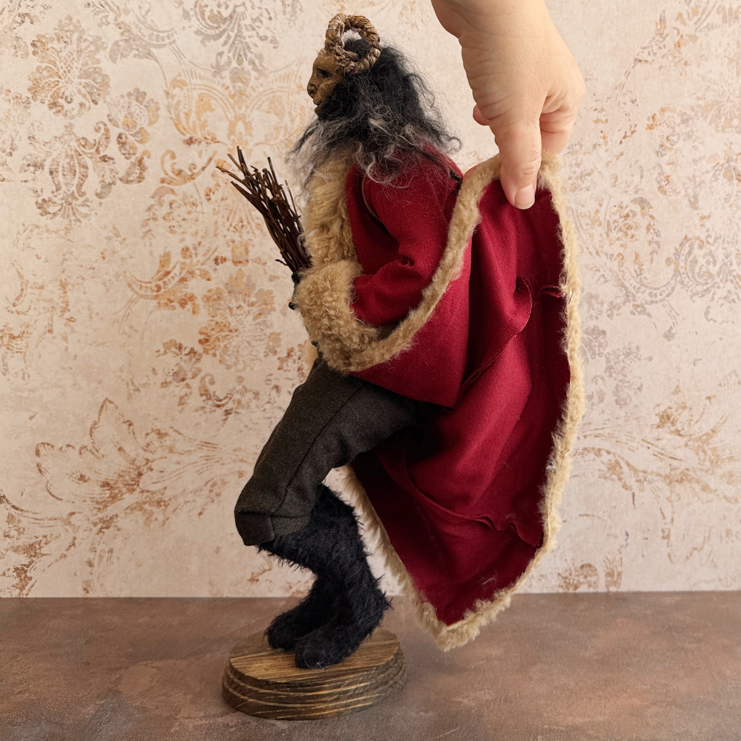 Handmade Krampus Figure with Backpack No. 005