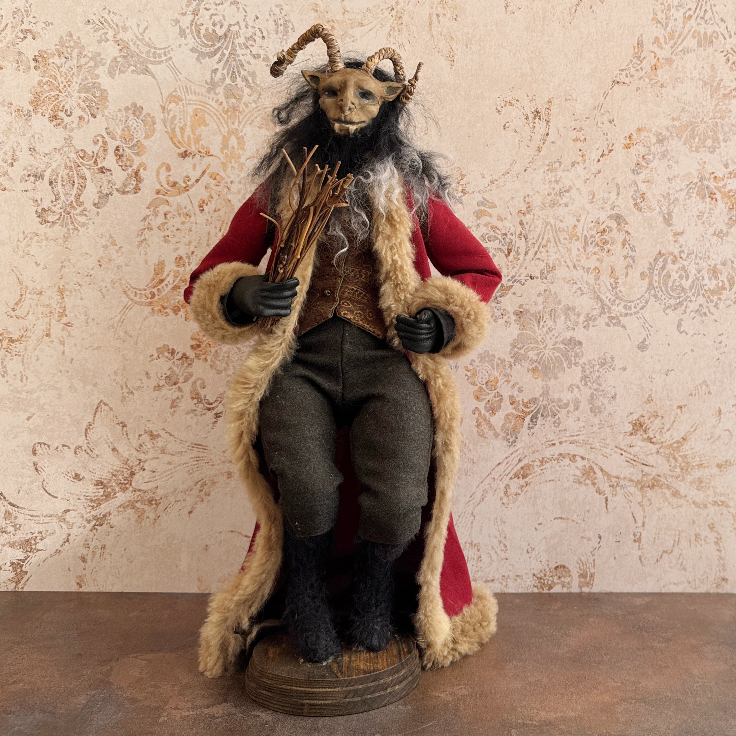 Handmade Krampus Figure with Backpack No. 005