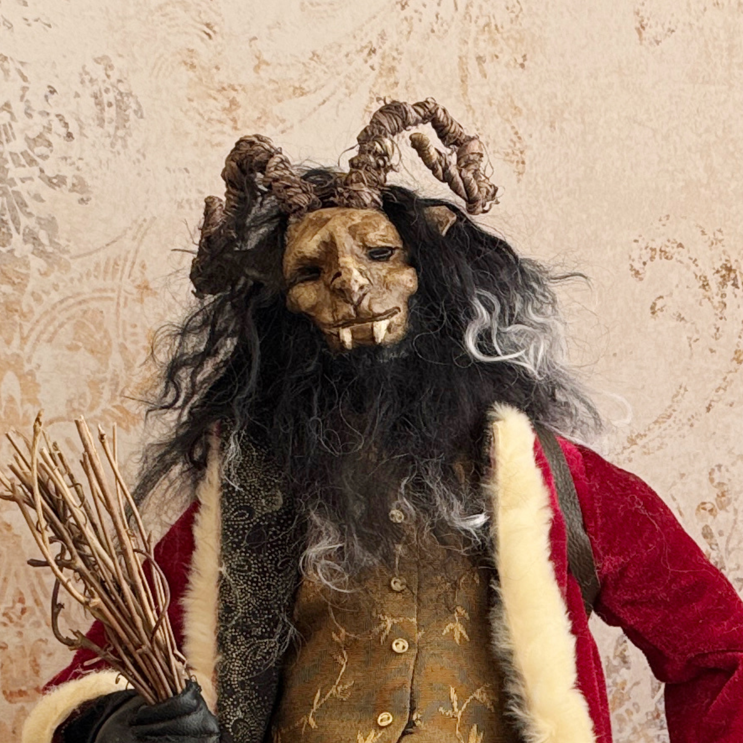 Handmade Krampus Figure with Backpack No. 006