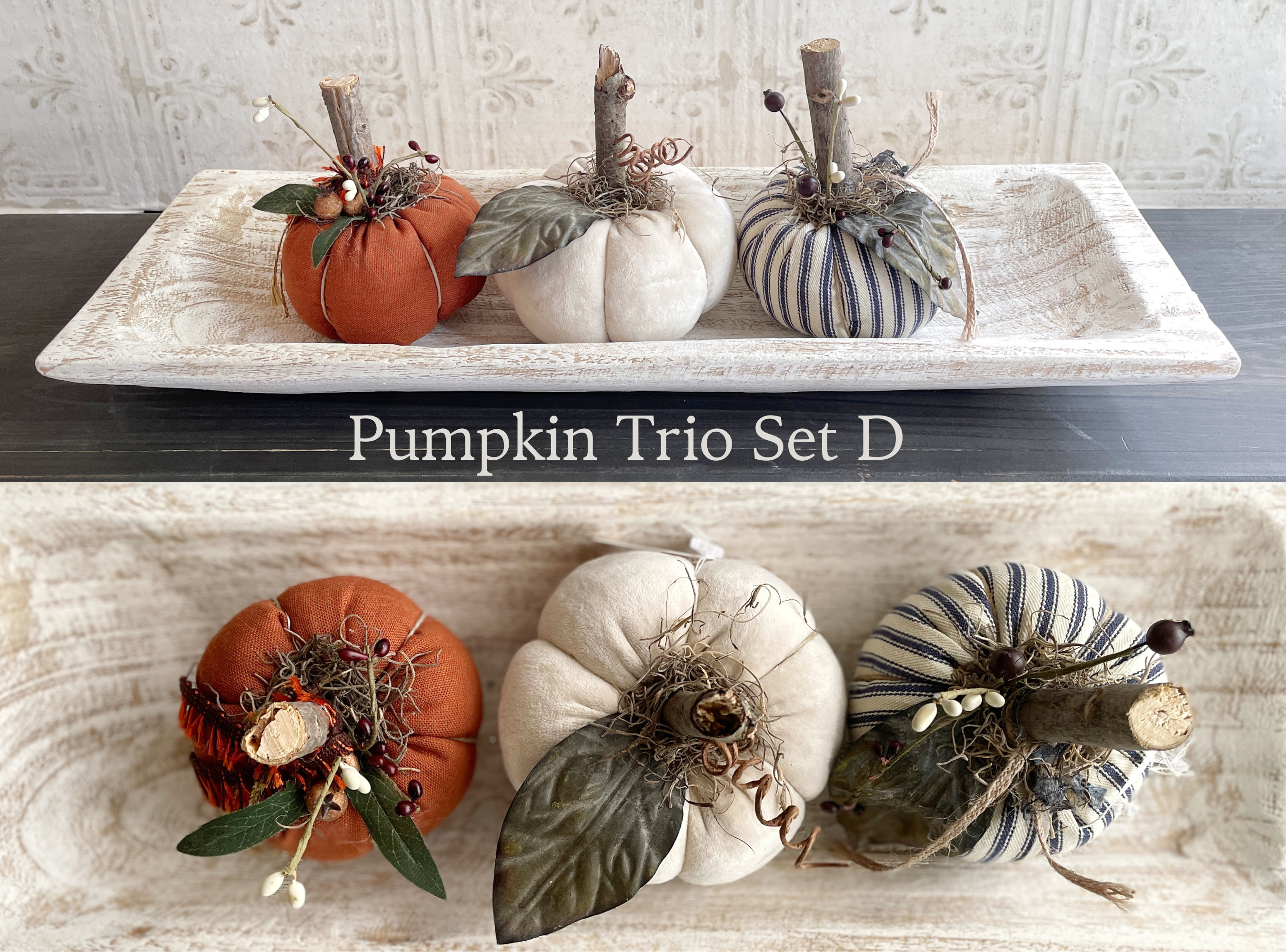 Handmade Fabric Pumpkins Fall Home Decor / Autumn Folk Art Handmade OOAK Decorative Pumpkins
