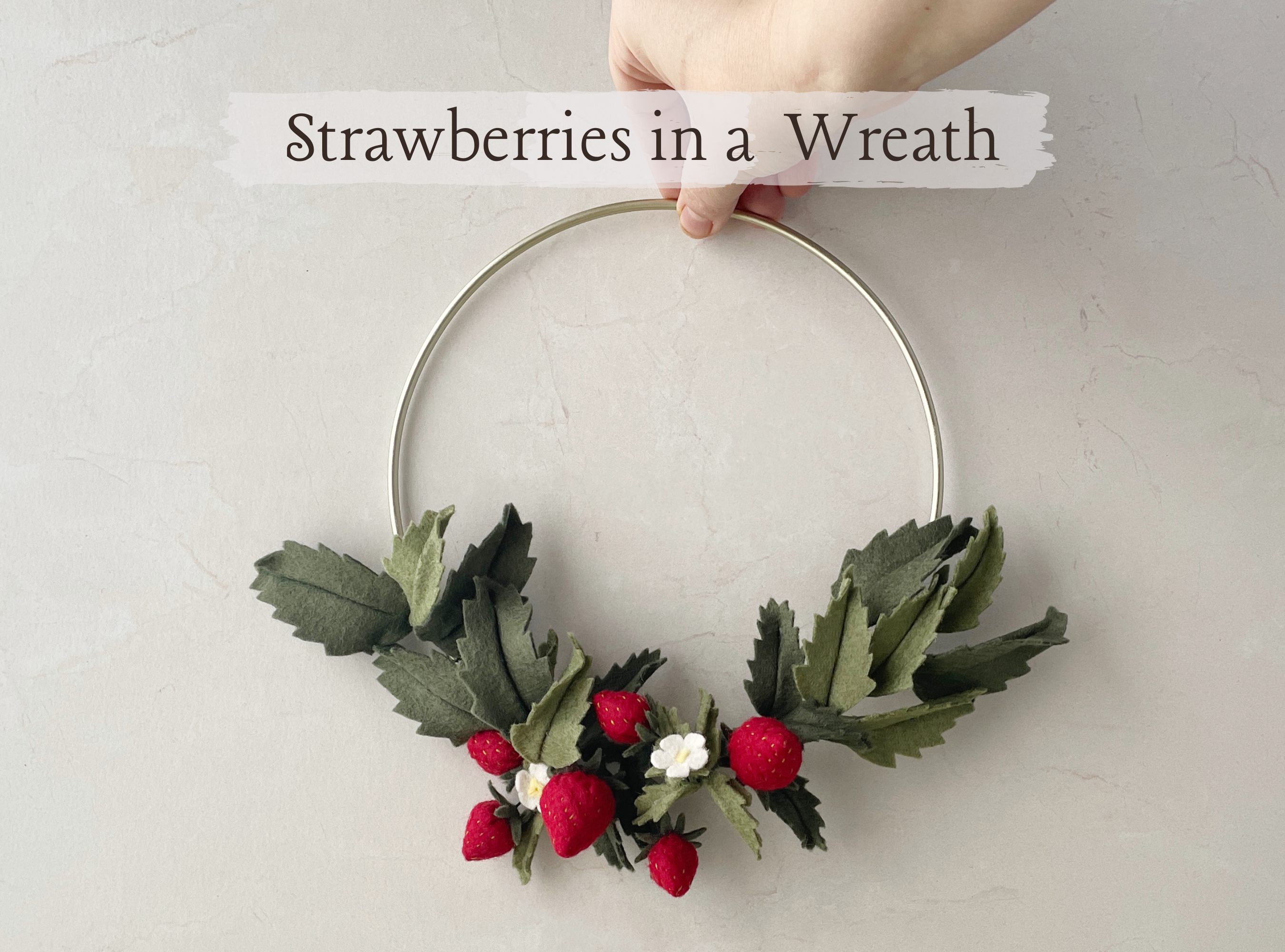 Felt Strawberries in a Bud Vase, Wreath and Garland Digital Pattern