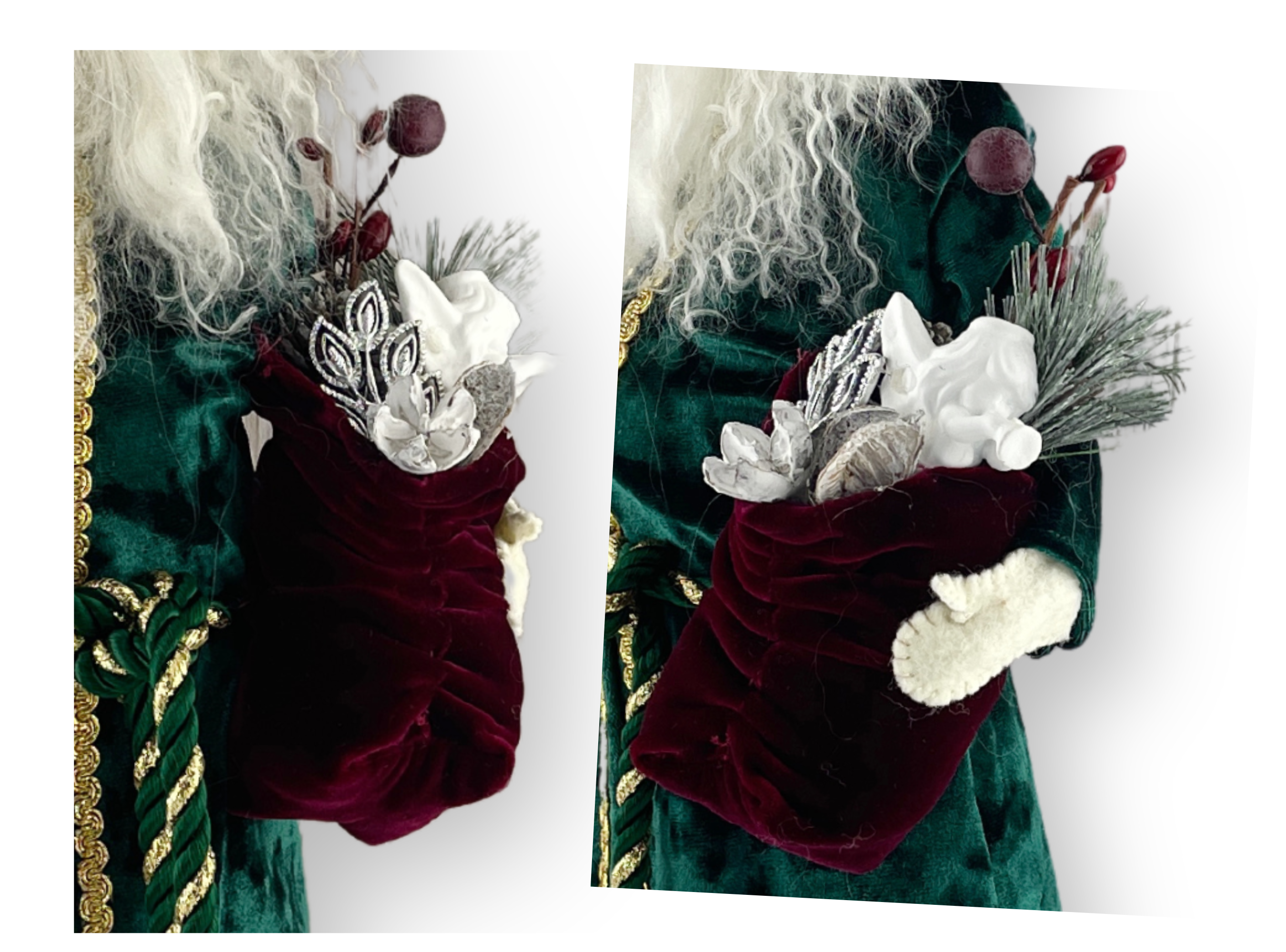 Handmade Santa Decorative Doll with Green Robe/ Vintage Inspired One of a Kind Father Christmas Figure