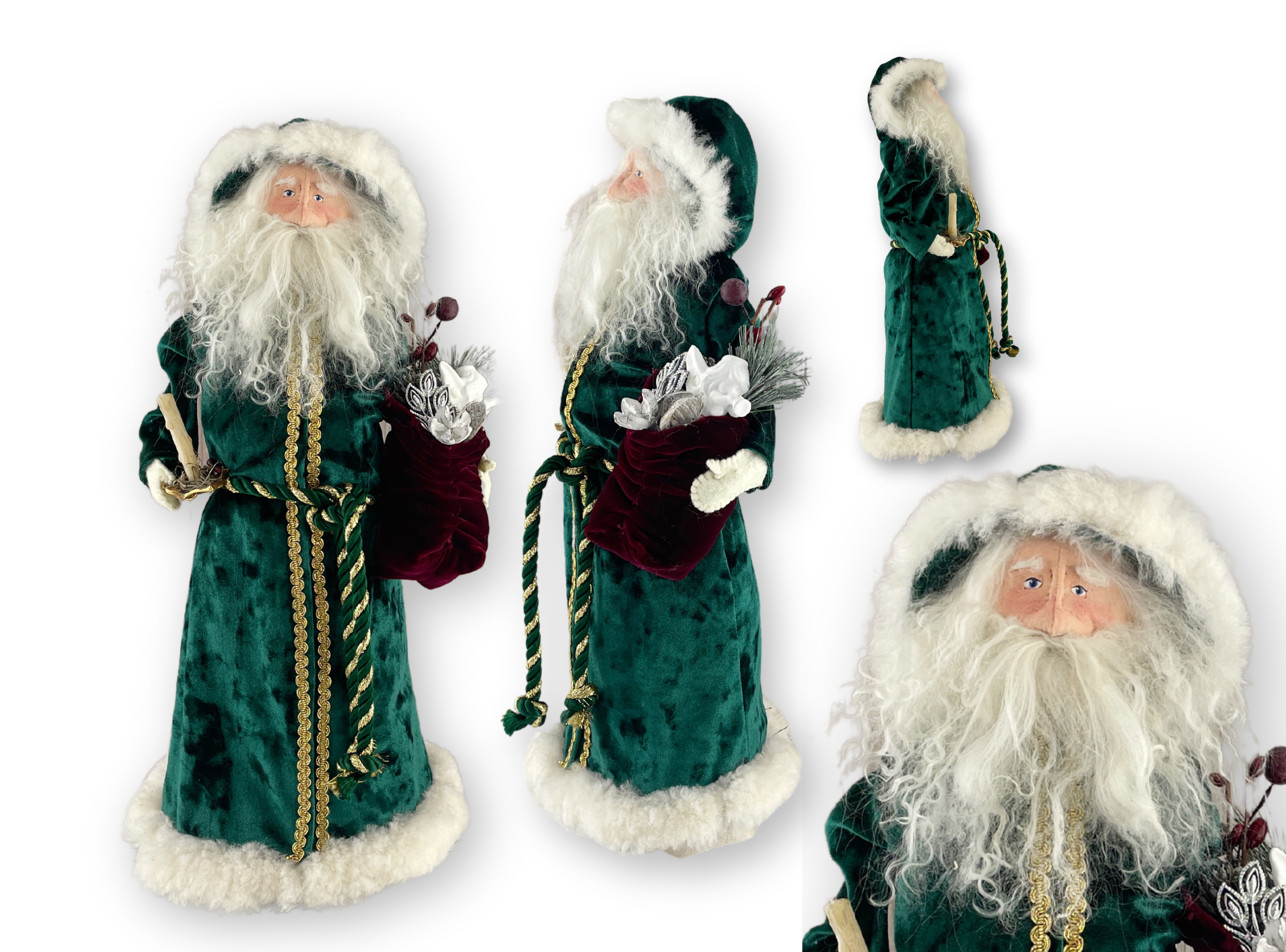 Handmade Santa Decorative Doll with Green Robe/ Vintage Inspired One of a Kind Father Christmas Figure