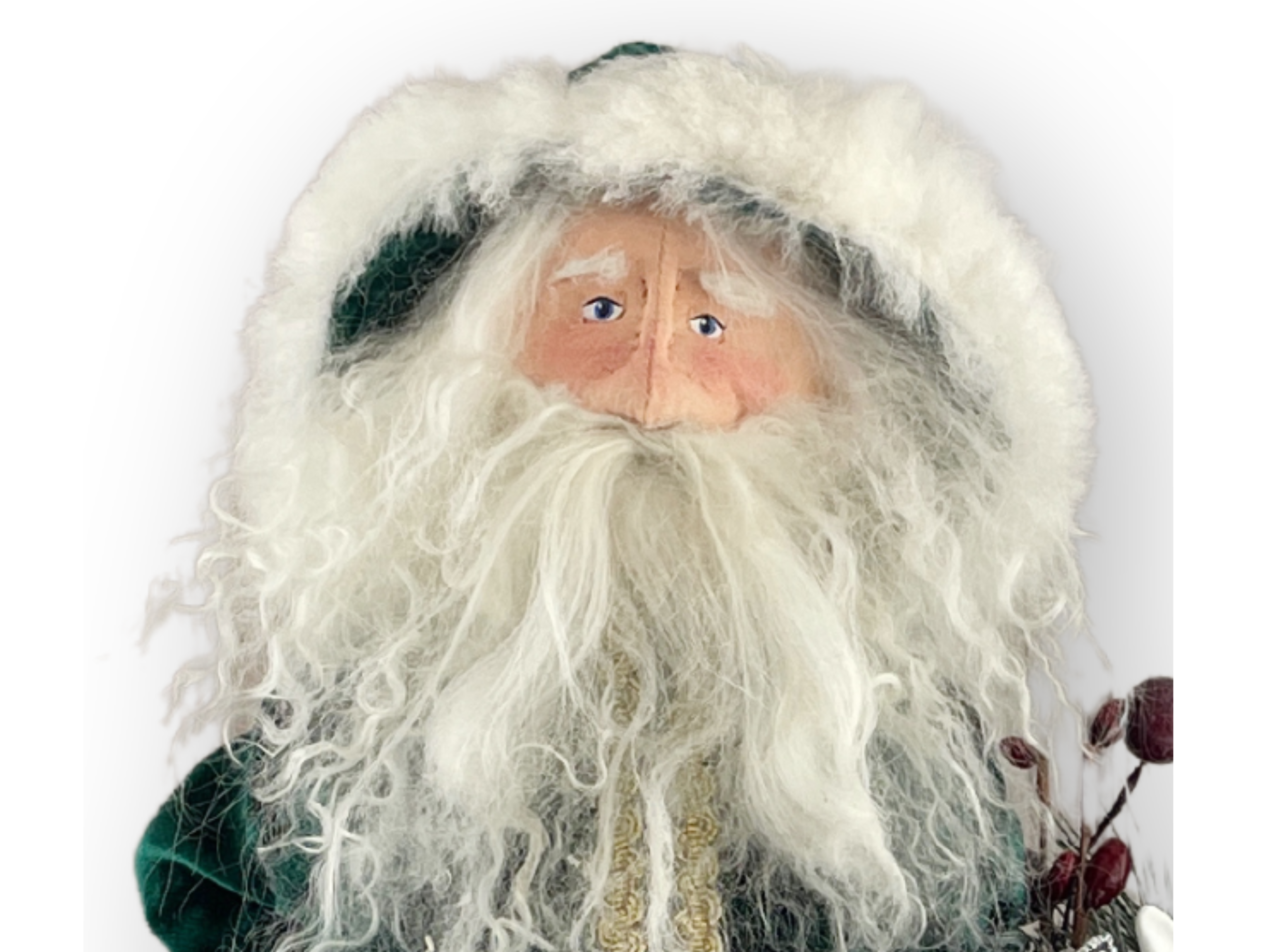 Handmade Santa Decorative Doll with Green Robe/ Vintage Inspired One of a Kind Father Christmas Figure