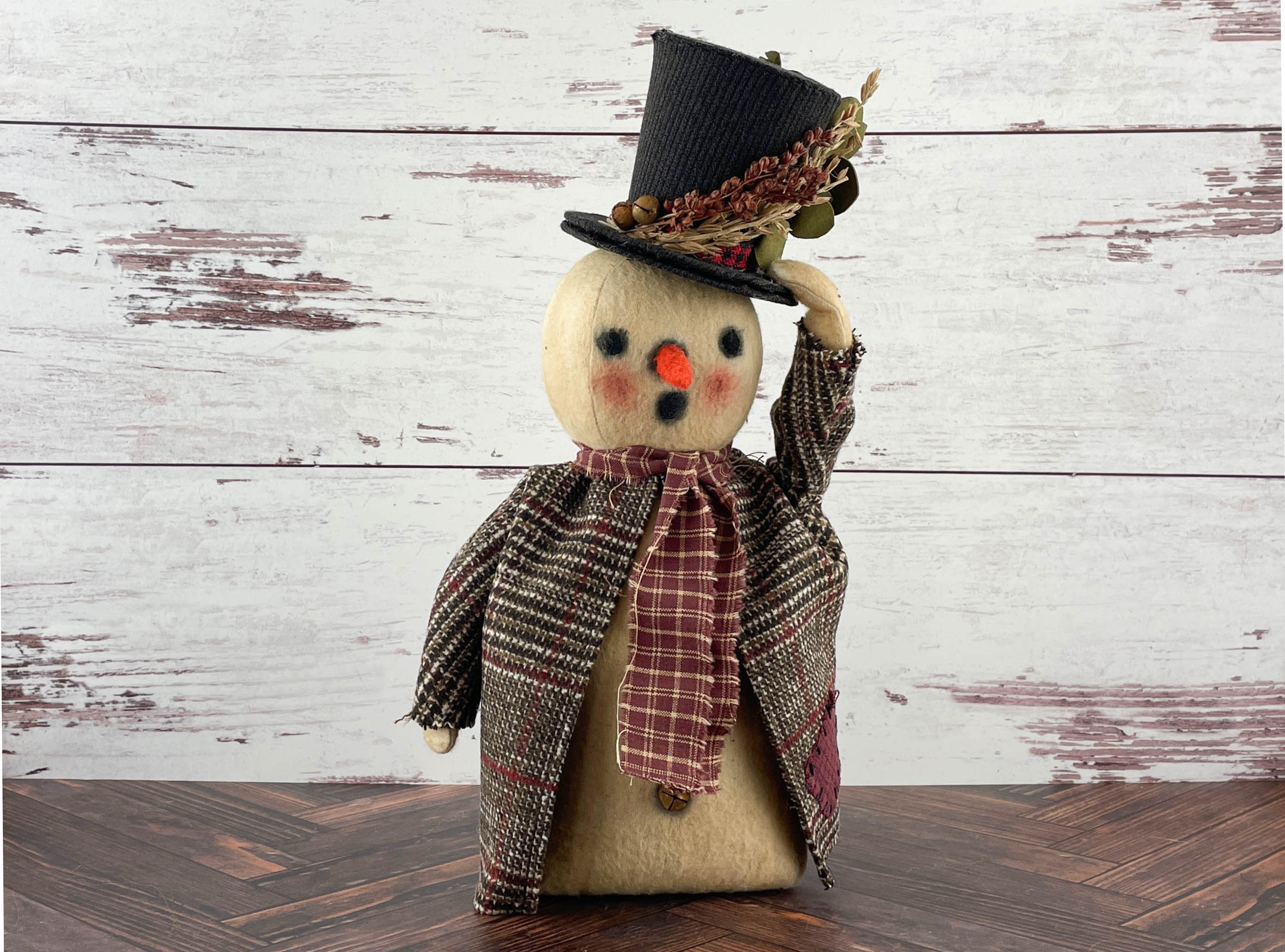 Handmade Rustic Snowman Doll Winter Home Decor / Christmas Folk Art OOAK Fabric Doll / One of a Kind Handmade Primitive Top Hat Snowman