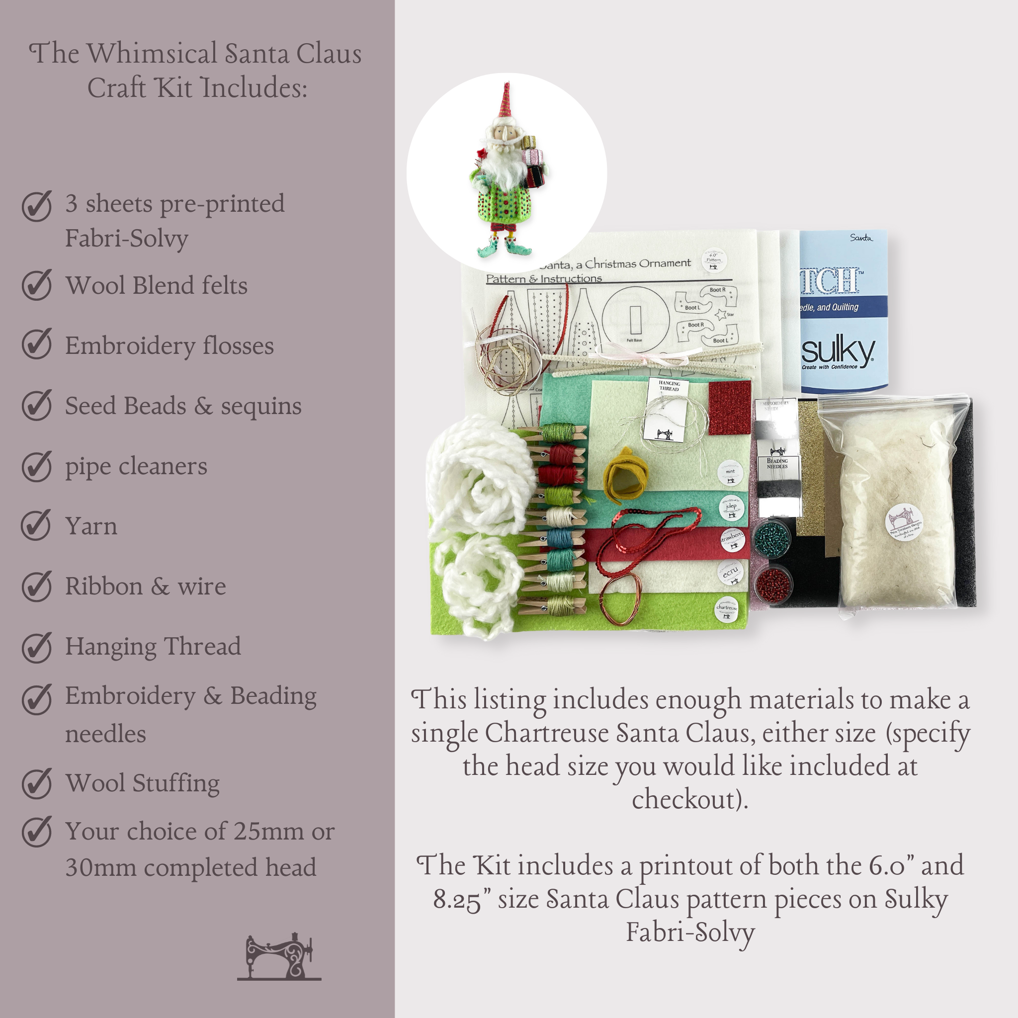 Whimsical Santa Ornament Craft Kit in Chartreuse