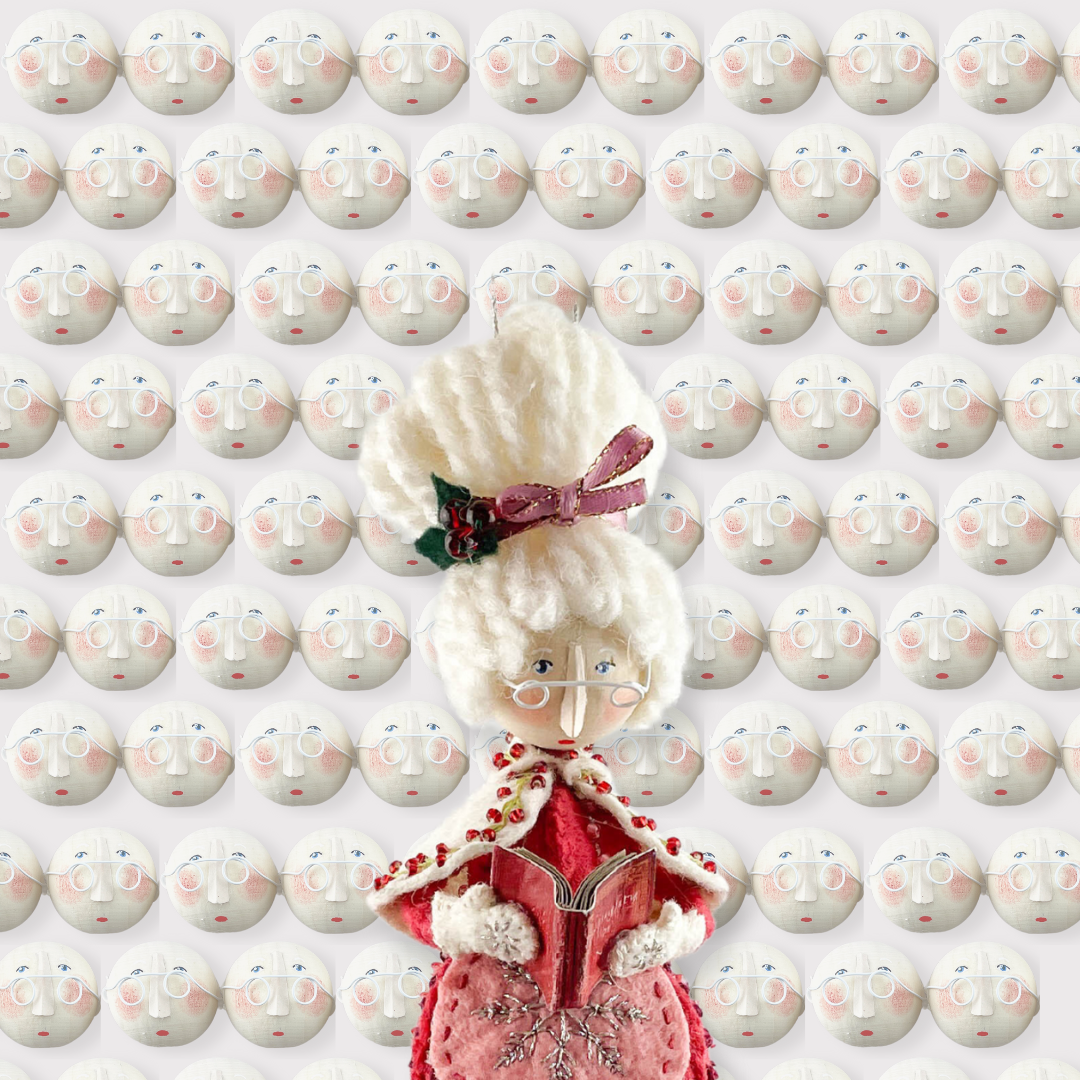 Whimsical Mrs. Claus Christmas Ornament Completed Head