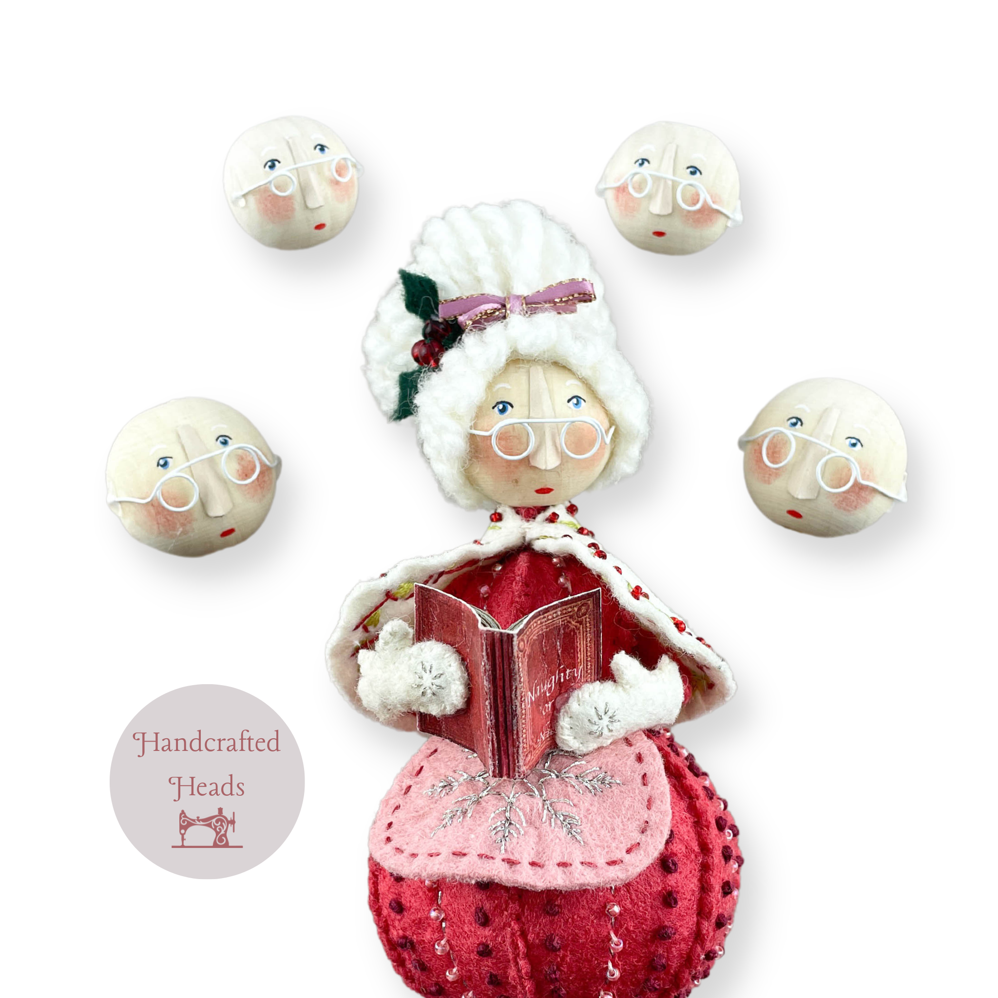 Whimsical Mrs. Claus Christmas Ornament Completed Head