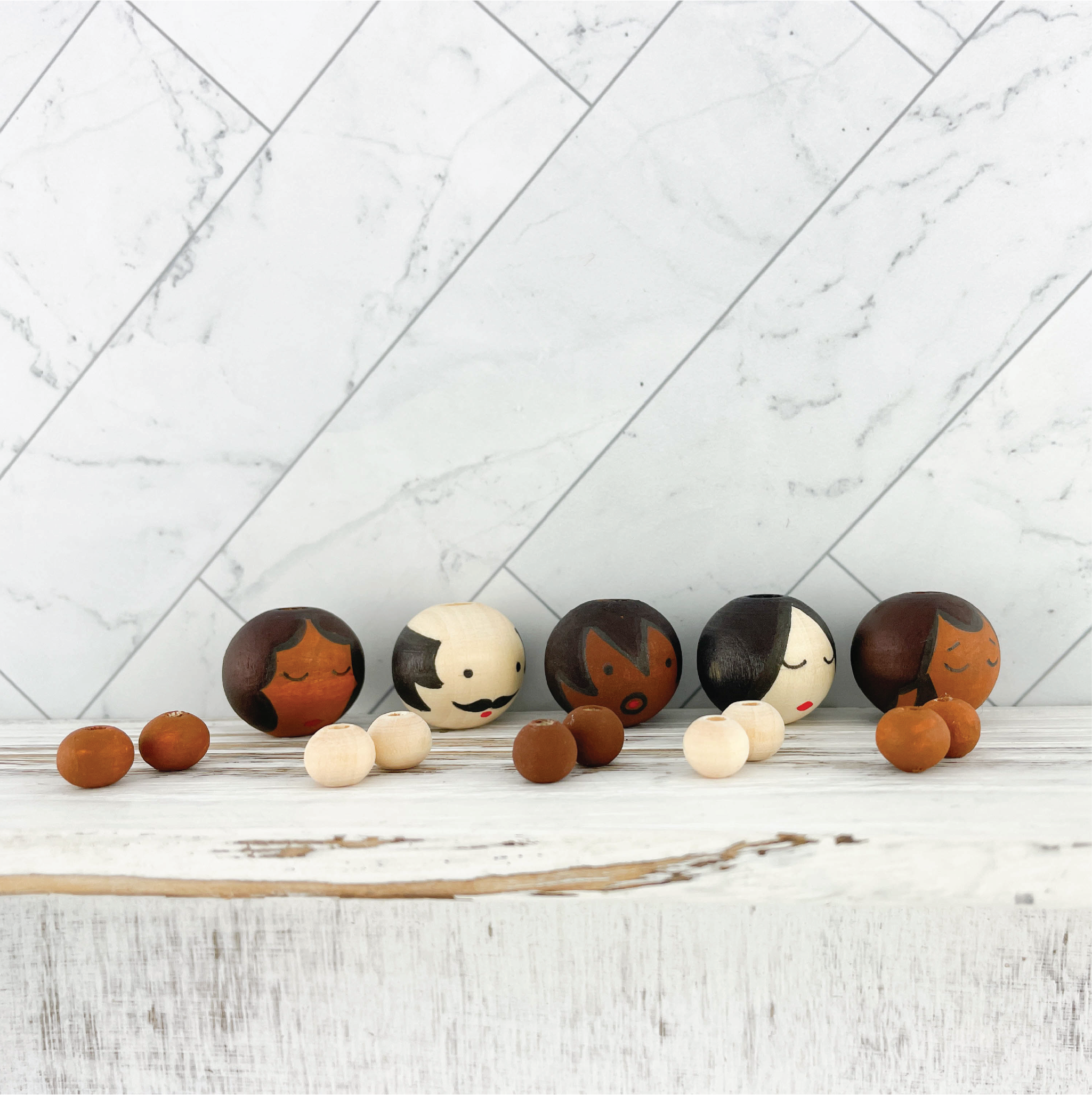 Twelve Days of Christmas Series Heads in Different Skin Tones 20mm