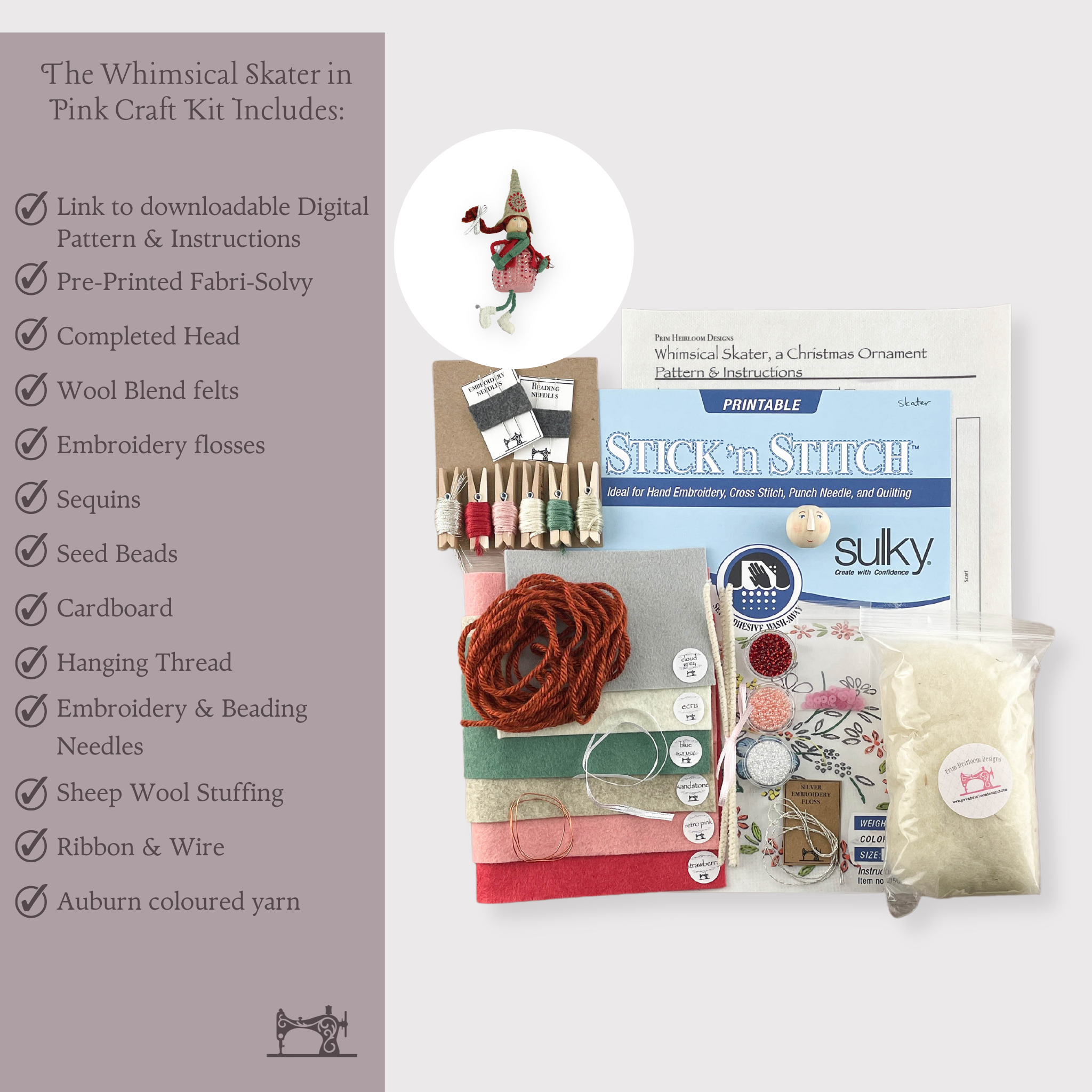 Whimsical Skater Ornament Craft Kit in Pink