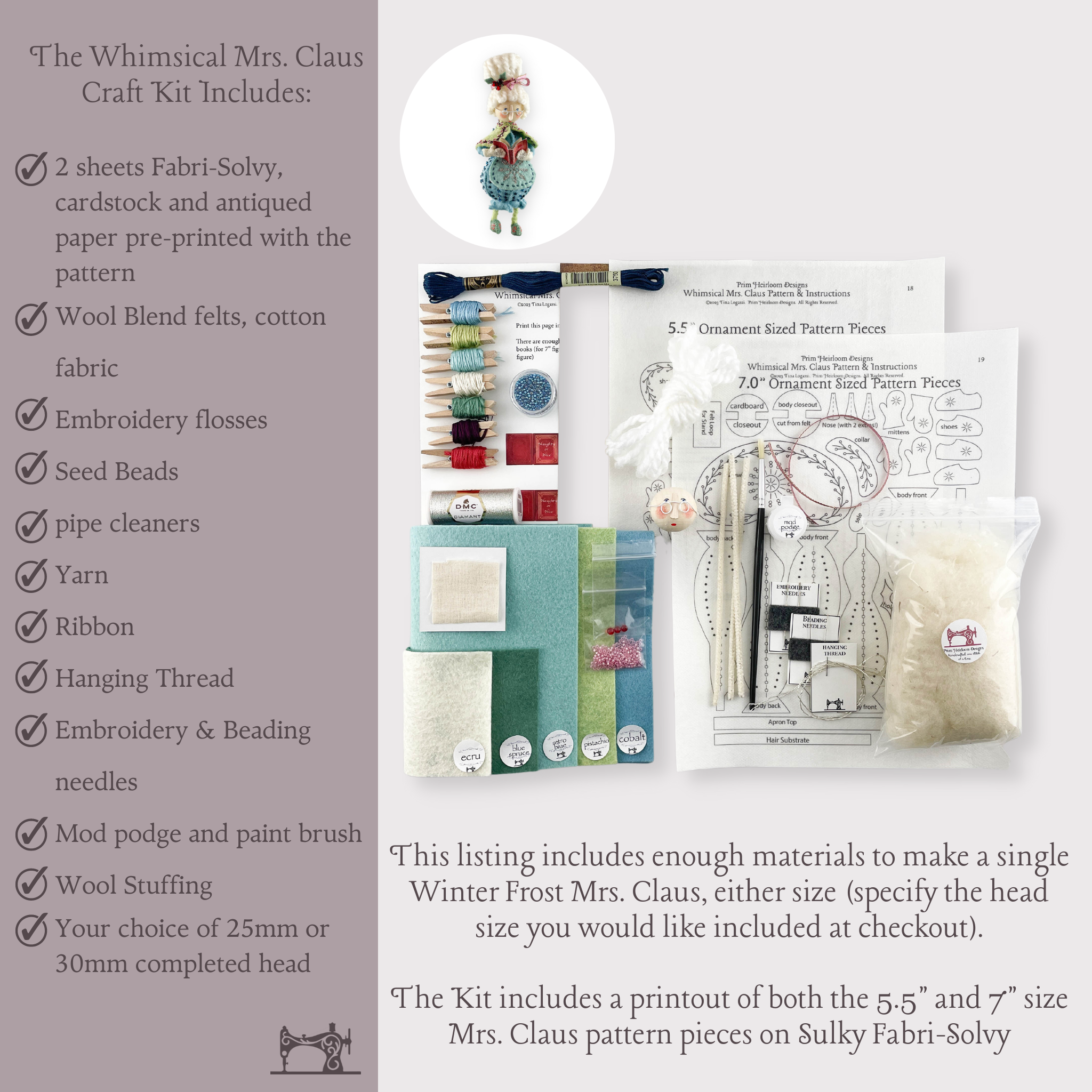Whimsical Mrs. Claus Ornament Craft Kit Winter Frost