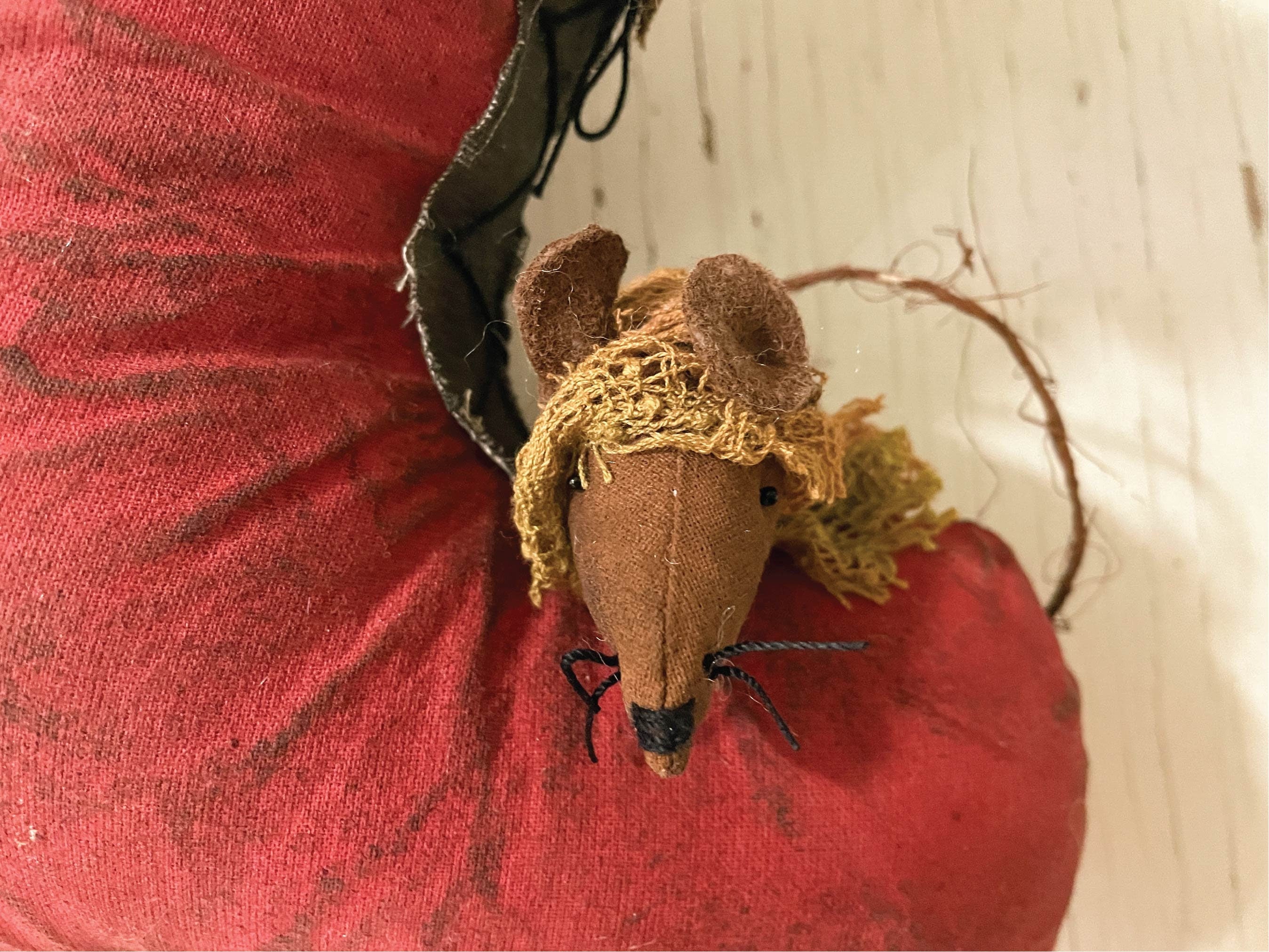 Handmade Santa Boot Wall or Door Hanger / Hand sewn Mice Christmas Decor / Rustic Cottagecore Decoration