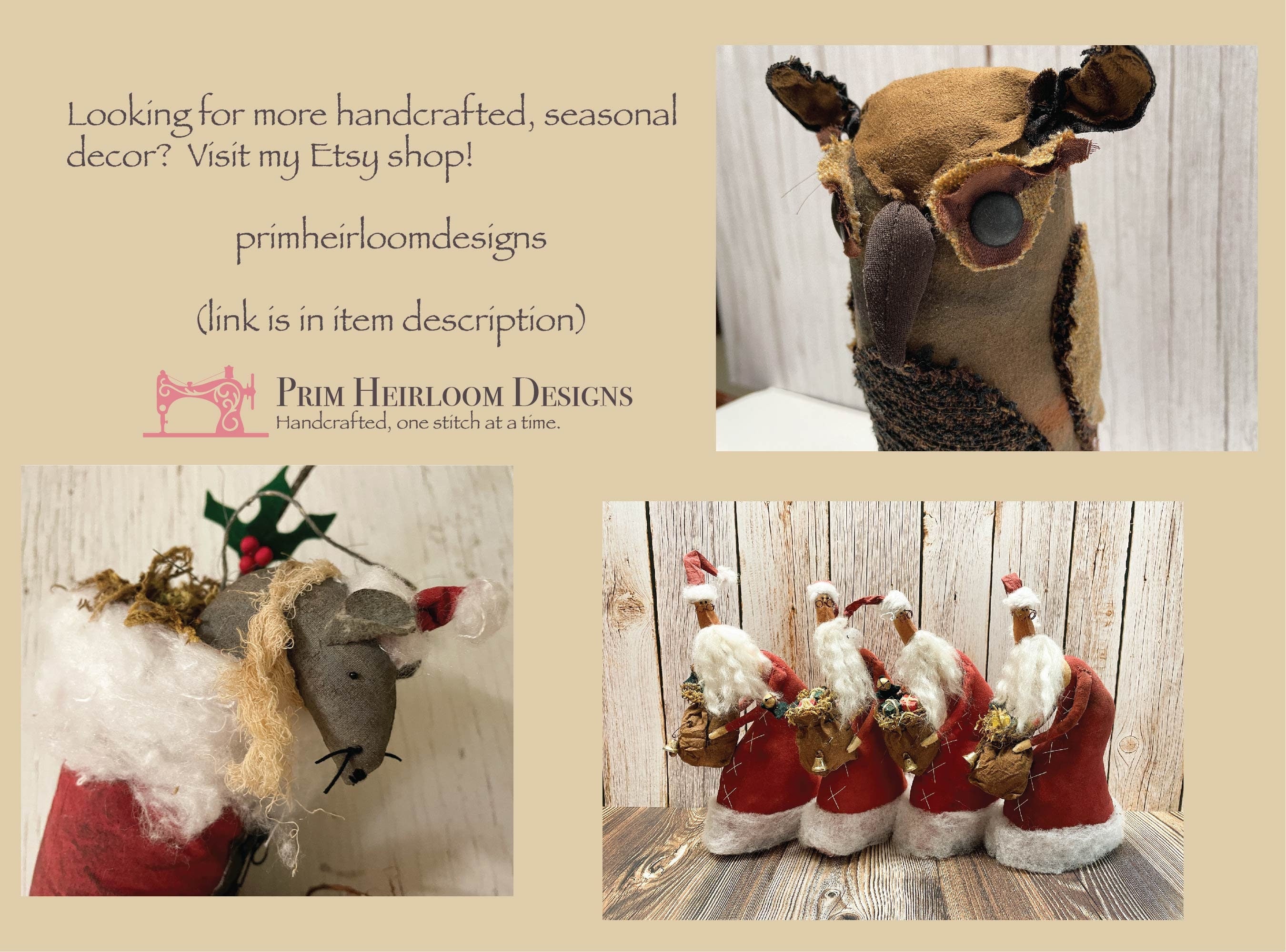 Handmade Santa Boot Wall or Door Hanger / Hand sewn Mice Christmas Decor / Rustic Cottagecore Decoration