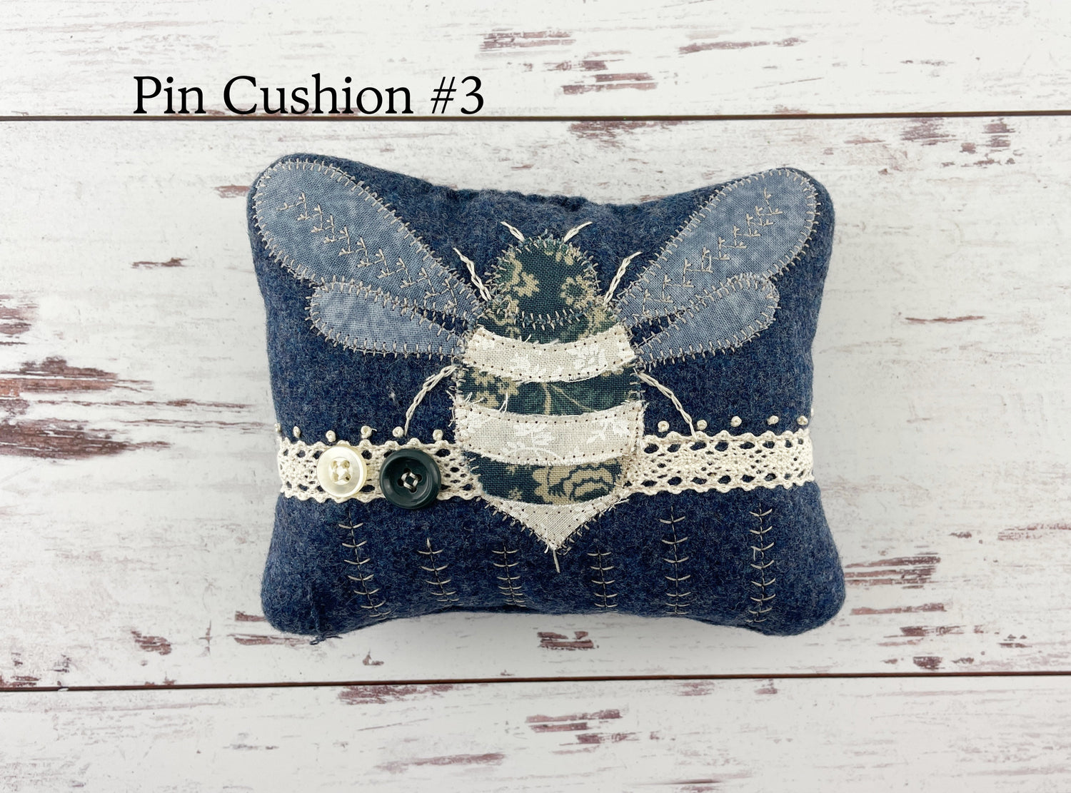Handmade Bee Pin Cushion for the Sew-ist / One-of-a-Kind Appliqued and Embroidered Pin Cushion