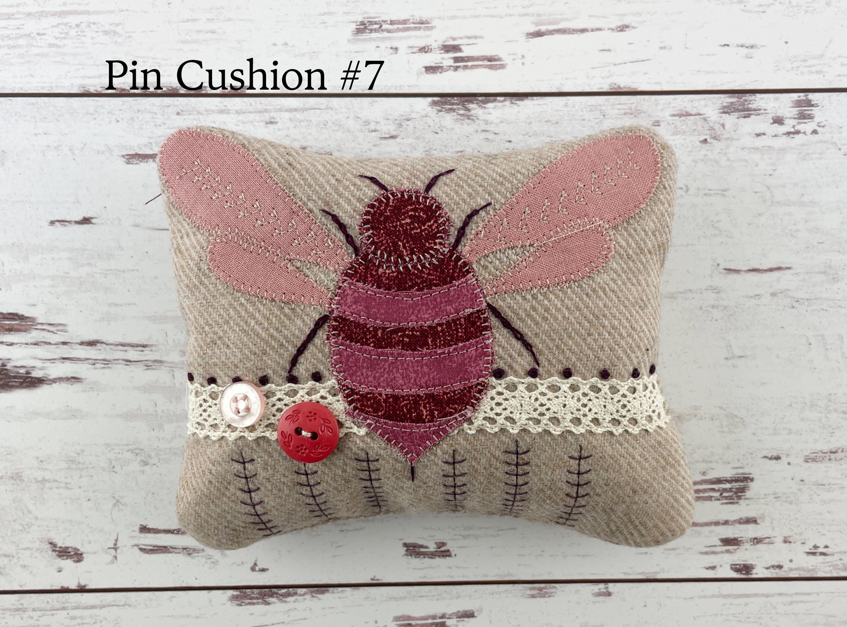 Handmade Bee Pin Cushion for the Sew-ist / One-of-a-Kind Appliqued and Embroidered Pin Cushion