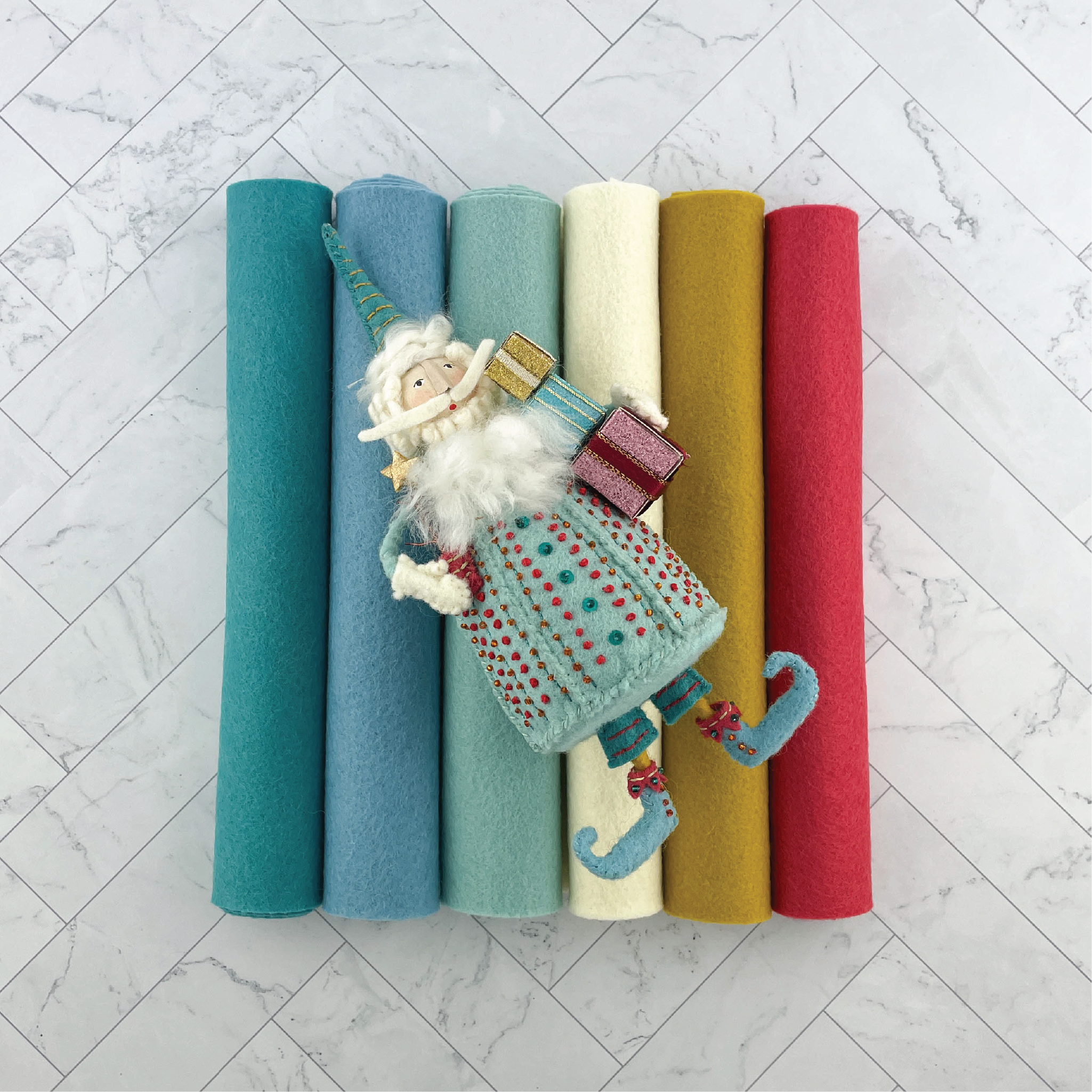 Whimsical Santa Retro Blue Palette Merino Wool Blend Felt Sheets