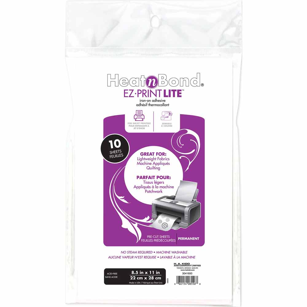 HeatnBond EZ Print Lite Fusible Adhesive Sheets |8.5" x 11" | Inkjet Printable | 10-Sheet Pack