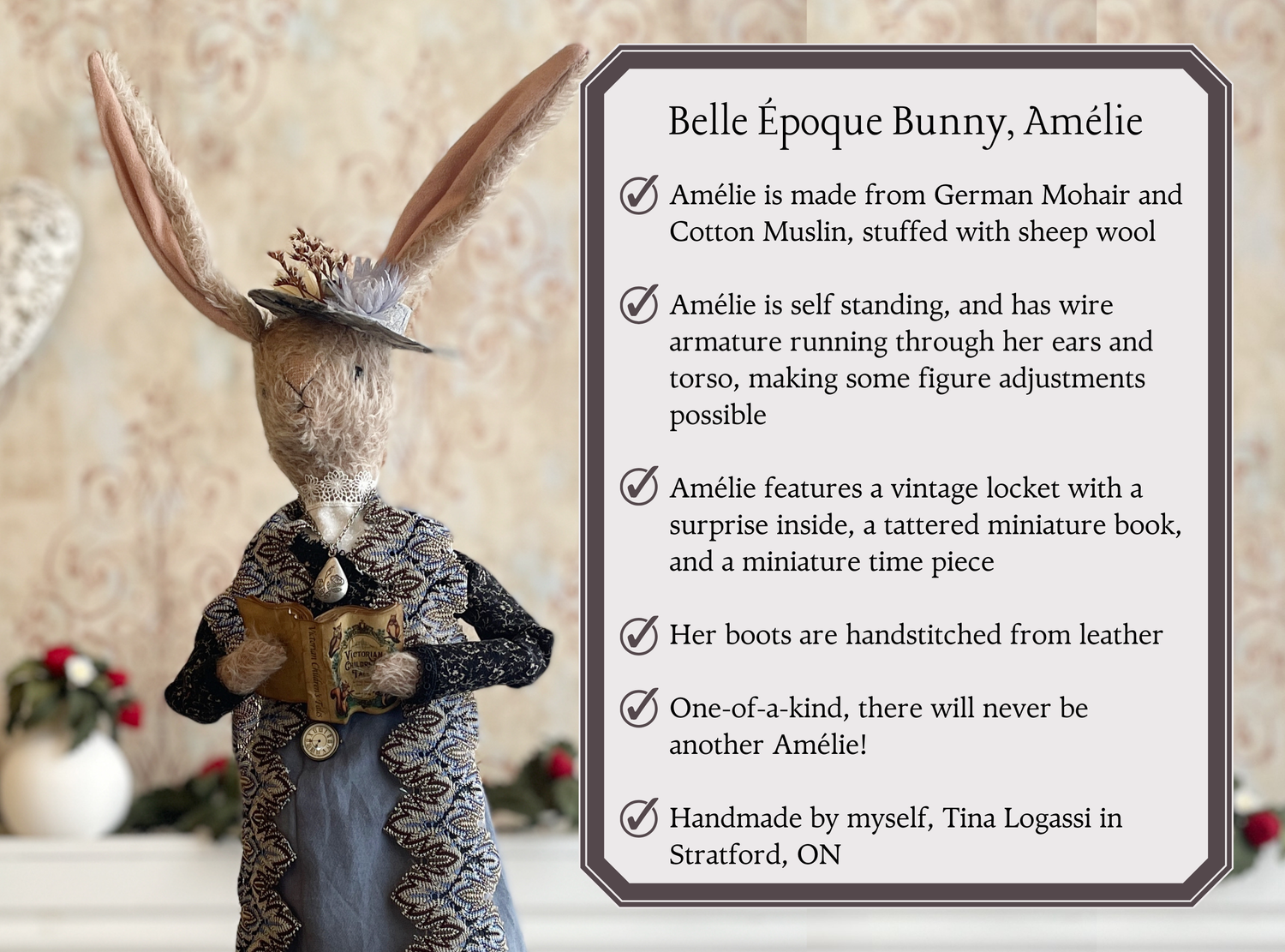 One of a Kind Handmade Bunny Doll Amélie