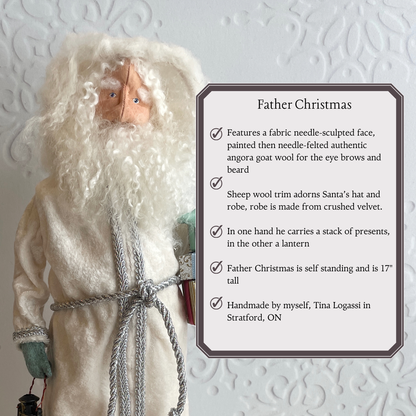 Handmade Vintage Inspired Santa Decorative Figure with White Robe