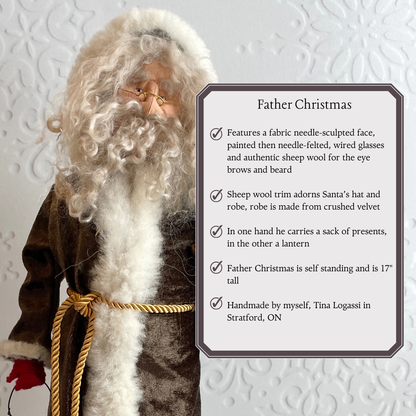 Handmade Vintage Inspired Santa Decorative Figure with Olive Robe