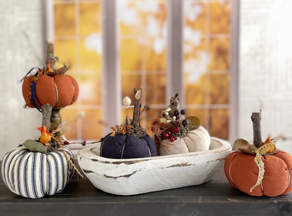 Handmade Fabric Pumpkins Fall Home Decor / Autumn Folk Art Handmade OOAK Decorative Pumpkins