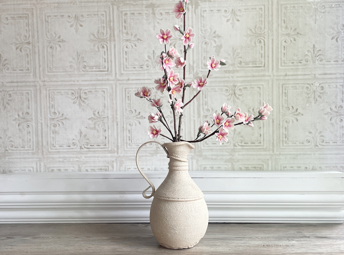 Handmade Cherry Blossom Branches in a Vintage  Pitcher
