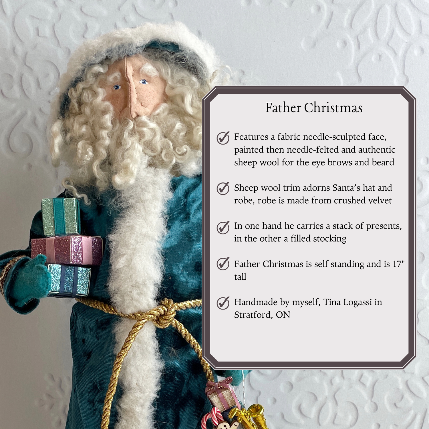 Handmade Vintage Inspired Santa Decorative Figure with Velvet Robe
