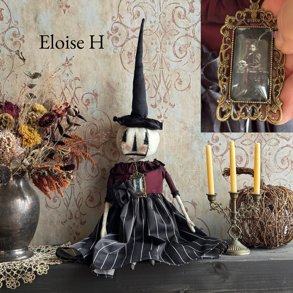 Eloise, One of a Kind Handmade Halloween Ghost Pumpkin Doll