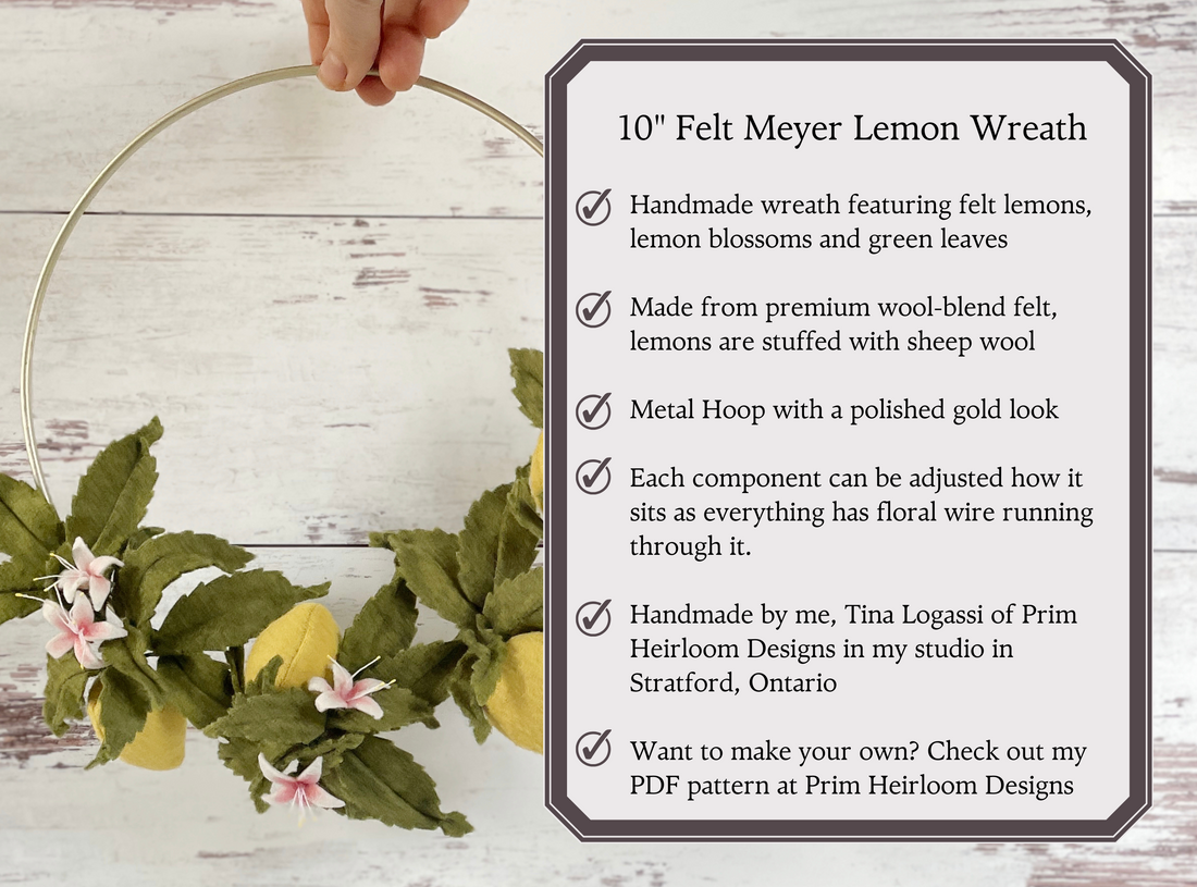 10&quot; Handmade Felt Meyer Lemon Wreath