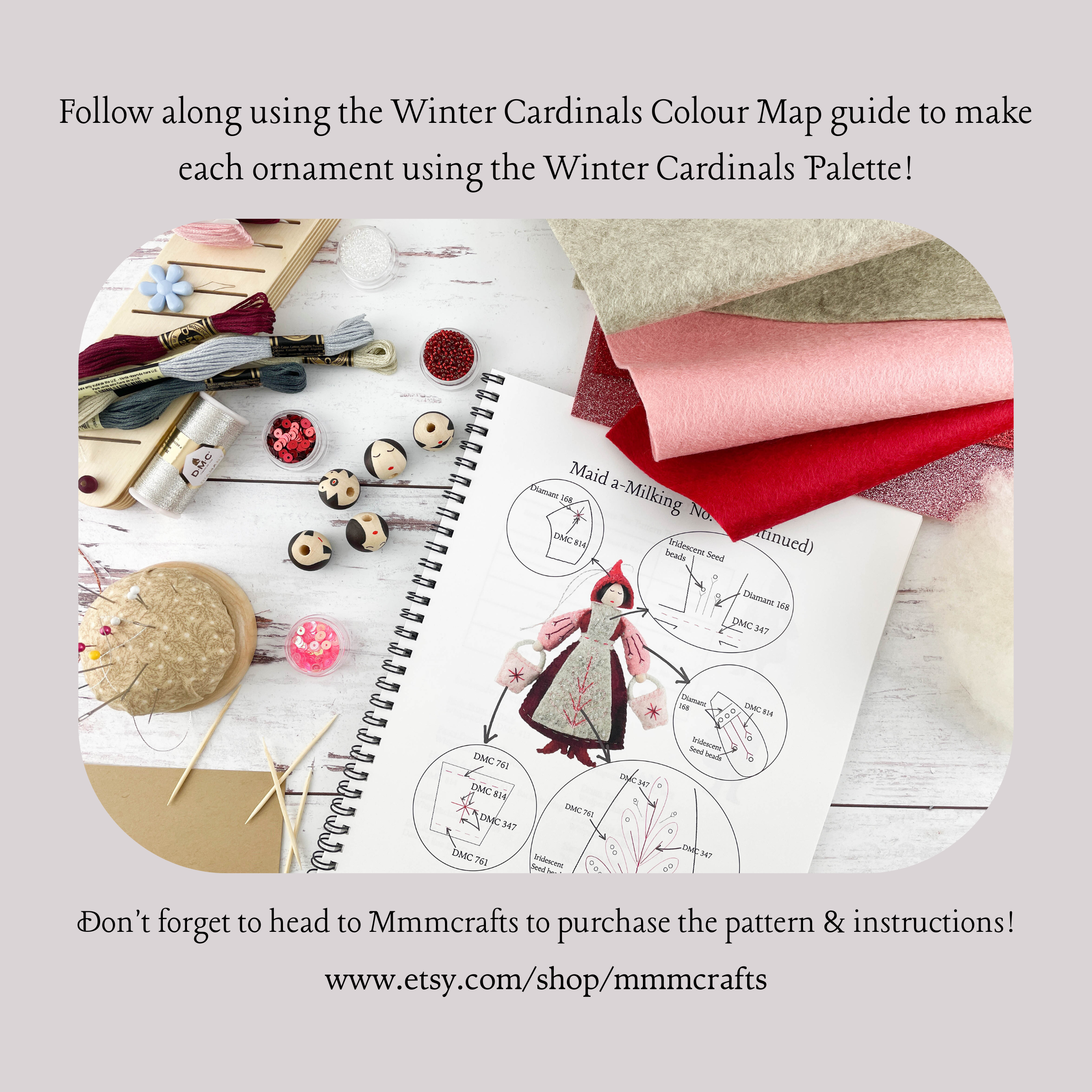 Printed Colour Guide for Sparkle and Shine Winter Cardinals Palette for Twelve Days of Christmas Ornament Series by MmmCrafts