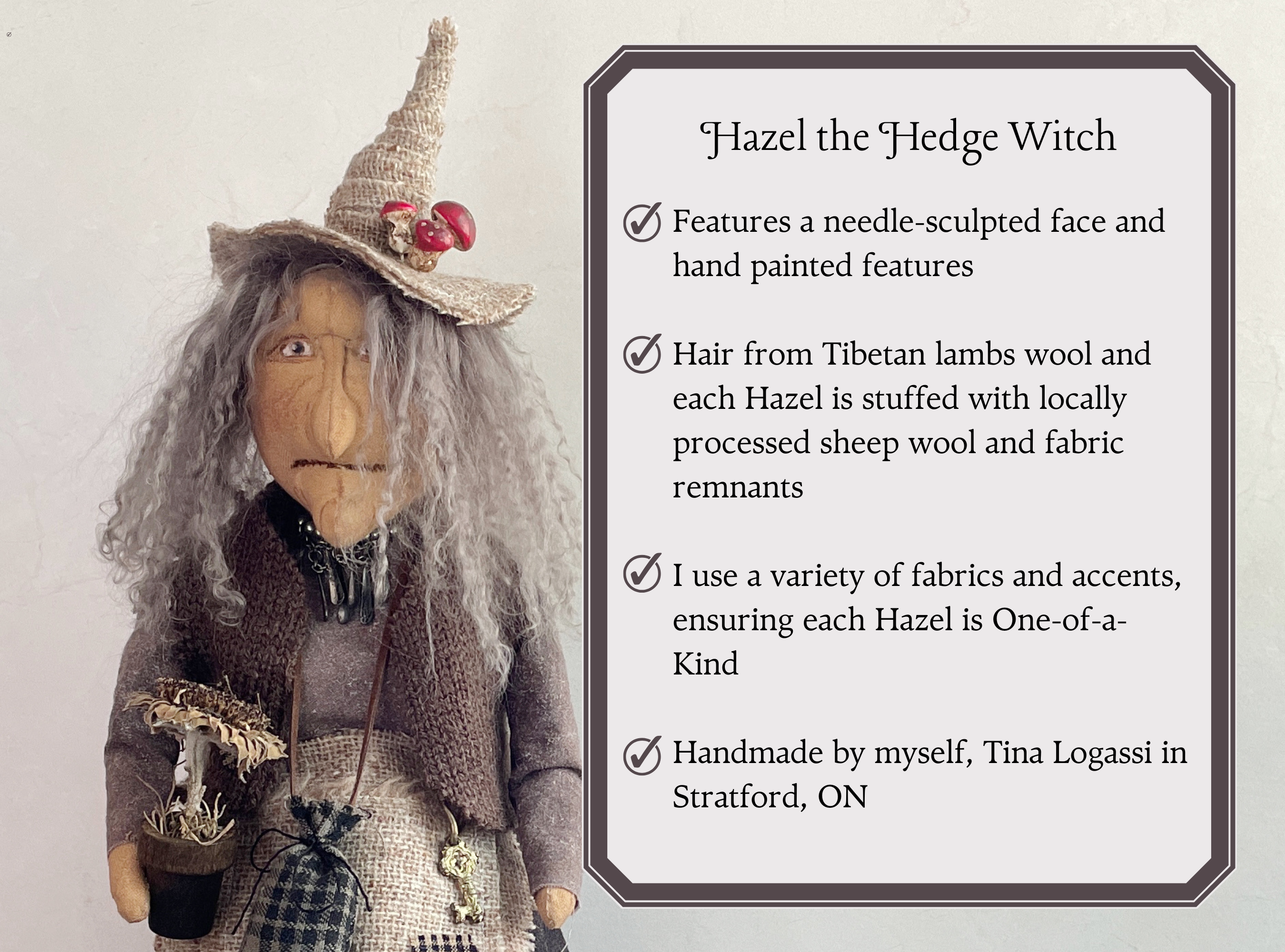 Handmade Halloween Hazel the Hedge Witch Art Doll