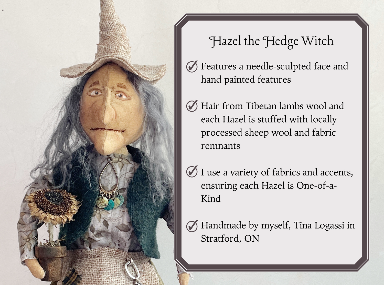 Handmade Halloween Hazel the Hedge Witch Art Doll 2