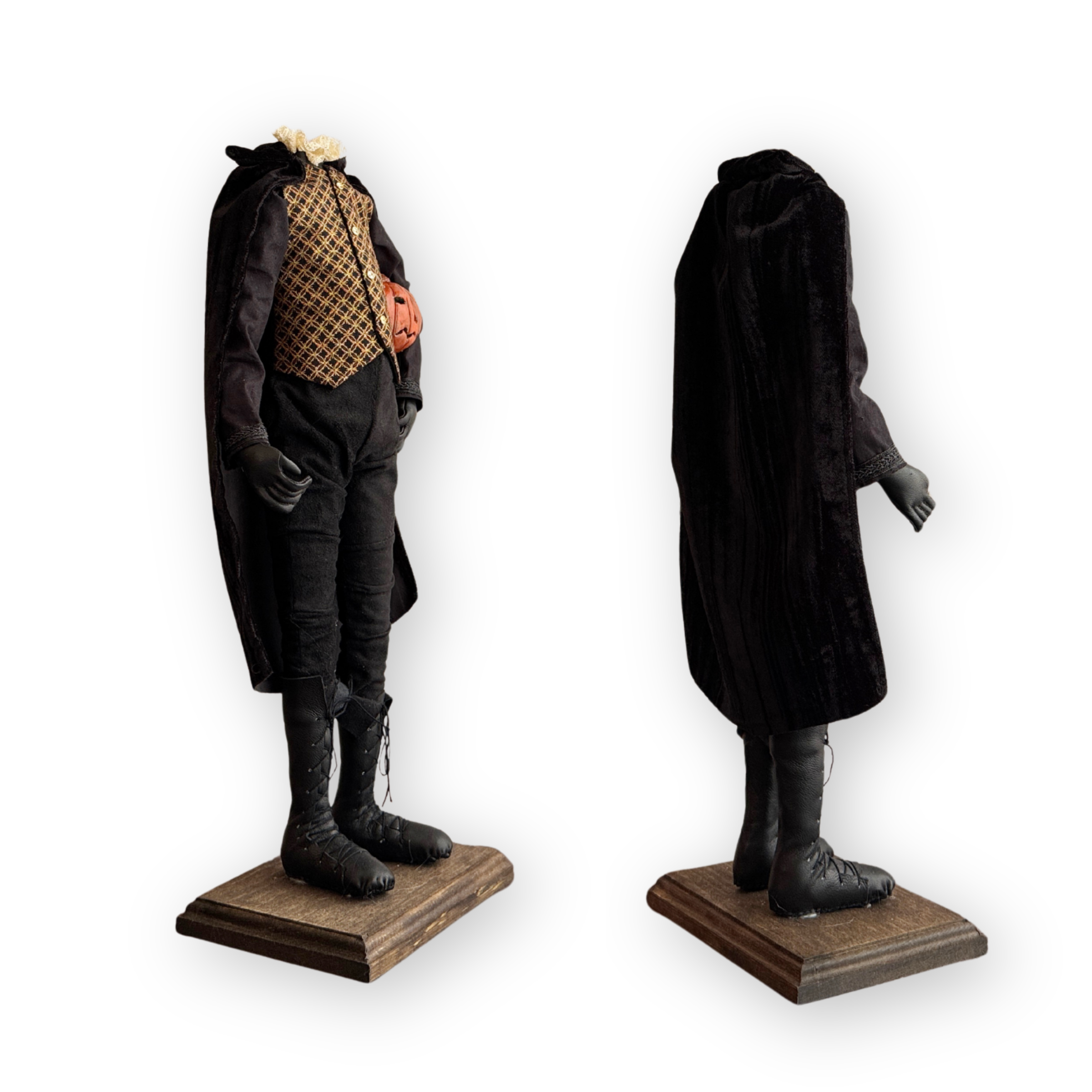 Handmade Headless Horseman Figure with Clay Pumpkin No. 002