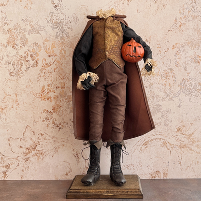 Handmade Headless Horseman Figure with Clay Pumpkin No.003