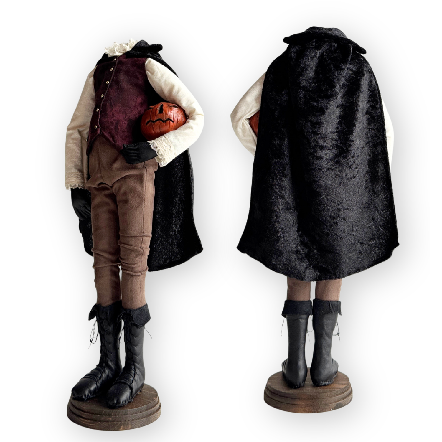 Handmade Headless Horseman Figure with Clay Pumpkin No.1
