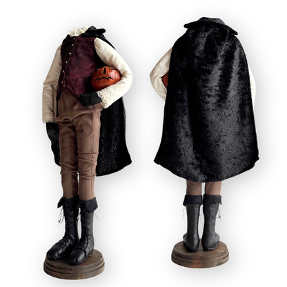 Handmade Headless Horseman Figure with Clay Pumpkin No.1