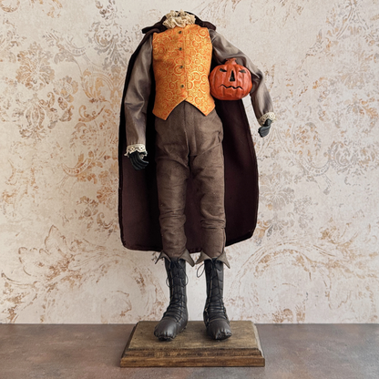 Handmade Headless Horseman Figure with Clay Pumpkin No.001
