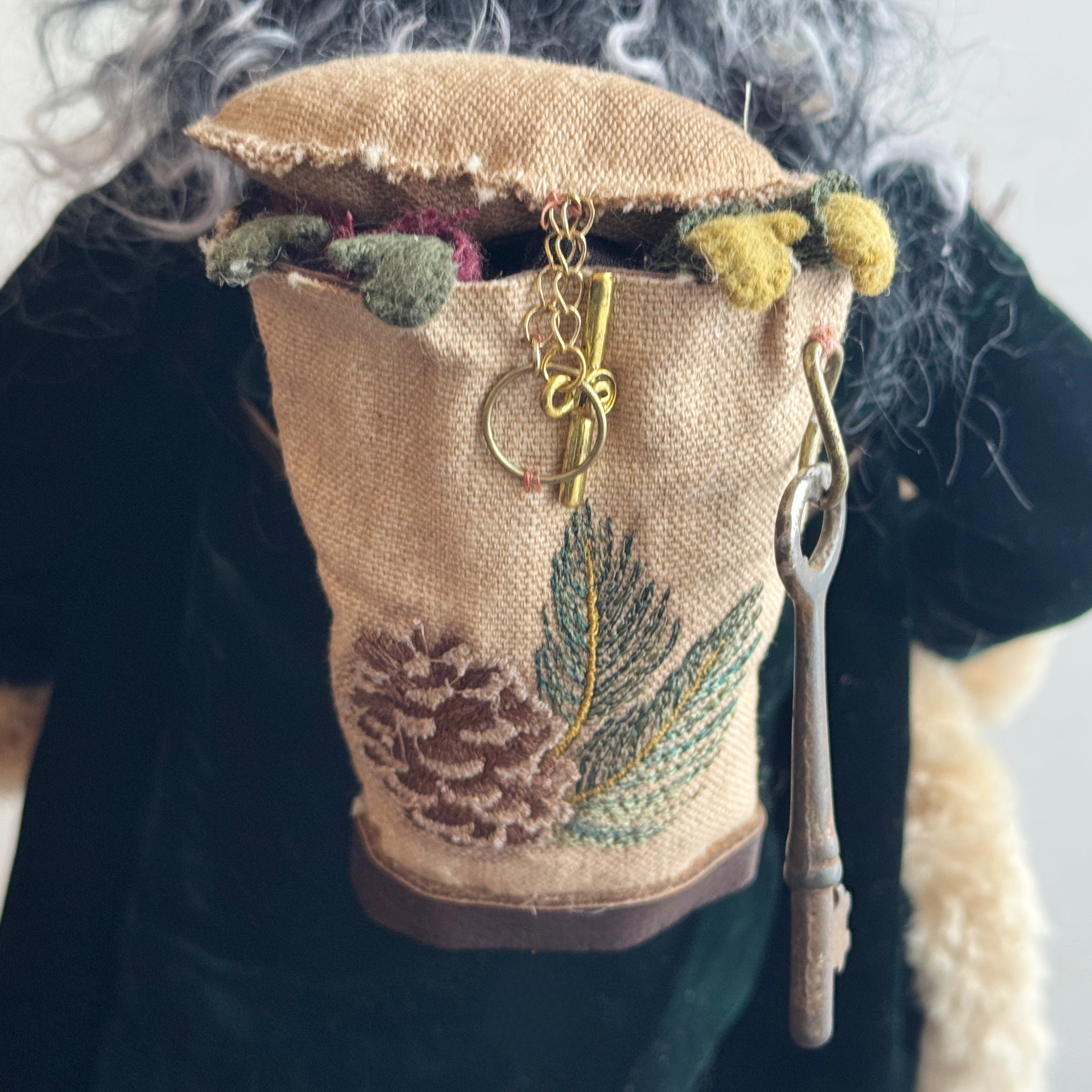 Handmade Krampus Figure with Backpack No. 002