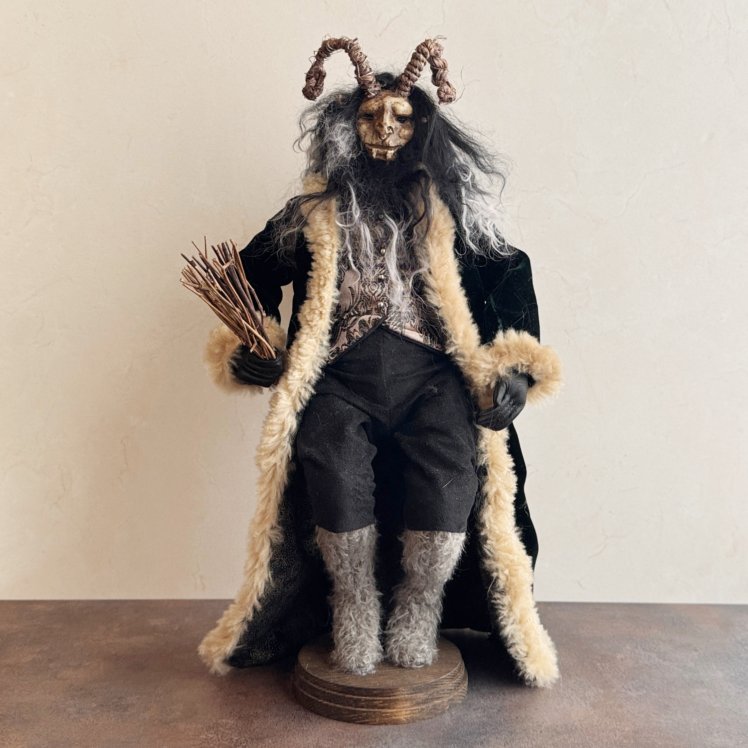Handmade Krampus Figure with Backpack No. 002